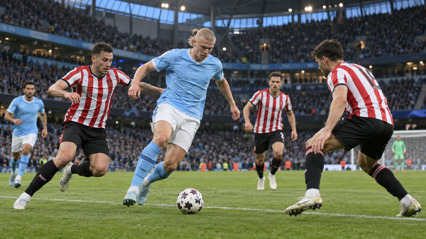 Manchester City attacking against Sunderland in a Premier League match