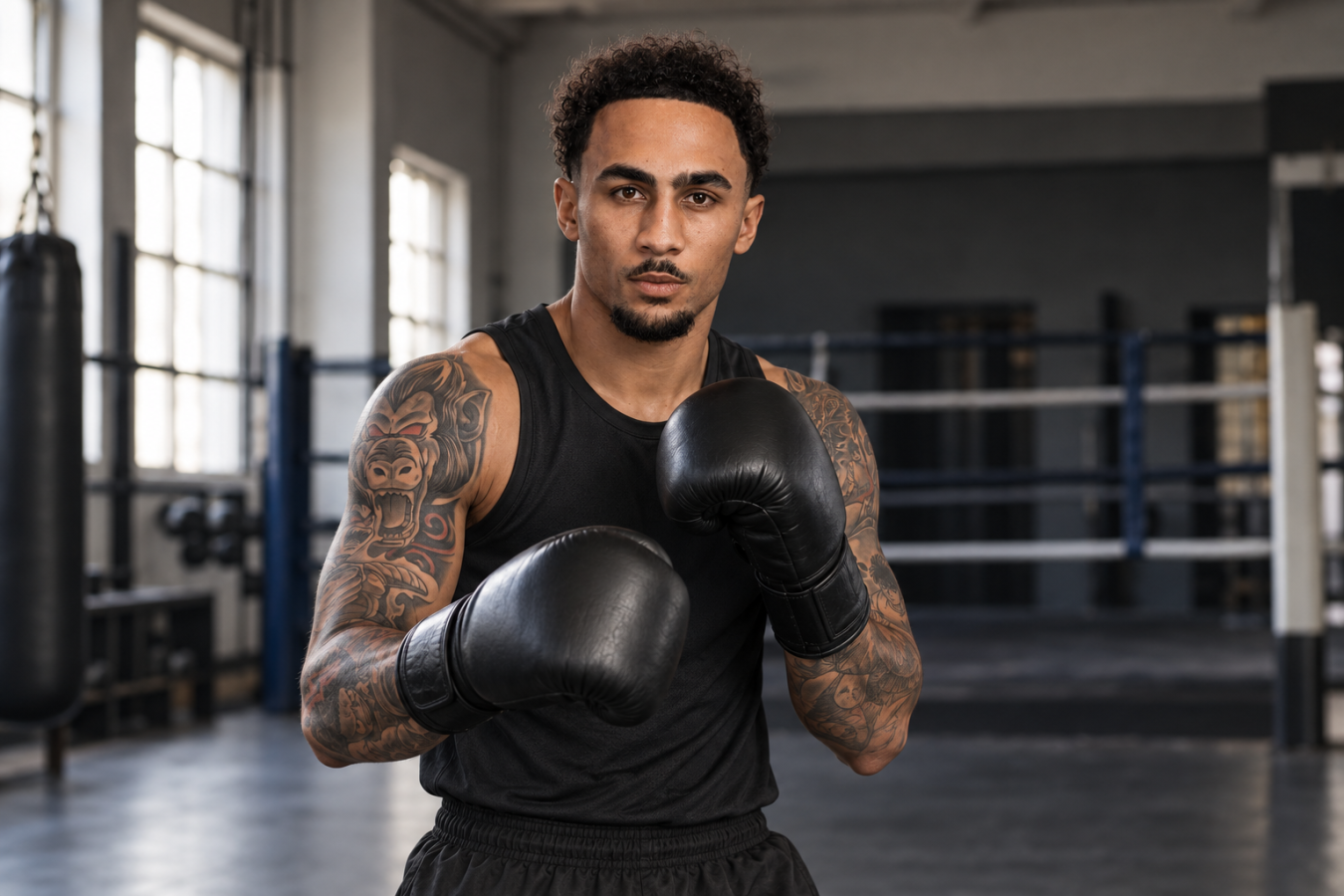 AI-generated editorial illustration of Ben Whittaker at boxing training