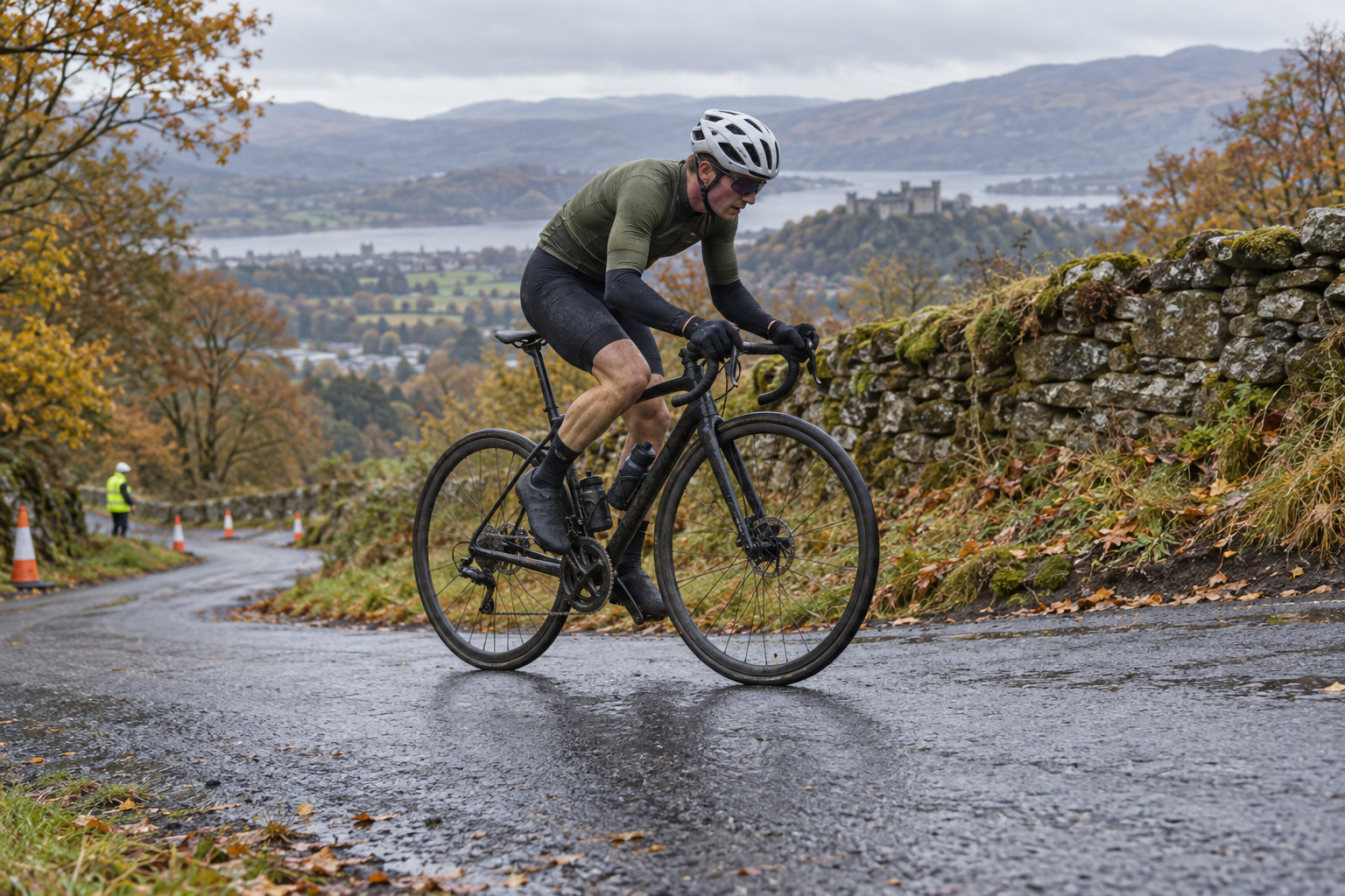 AI-generated editorial illustration of Scottish road cycling competition