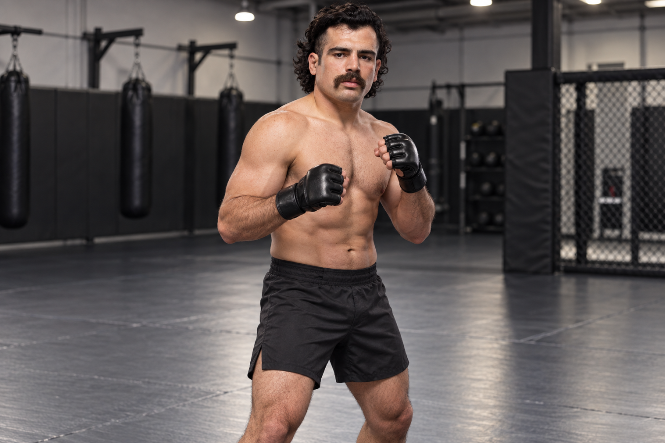 AI-generated editorial illustration of Luis Hernandez training for mixed martial arts