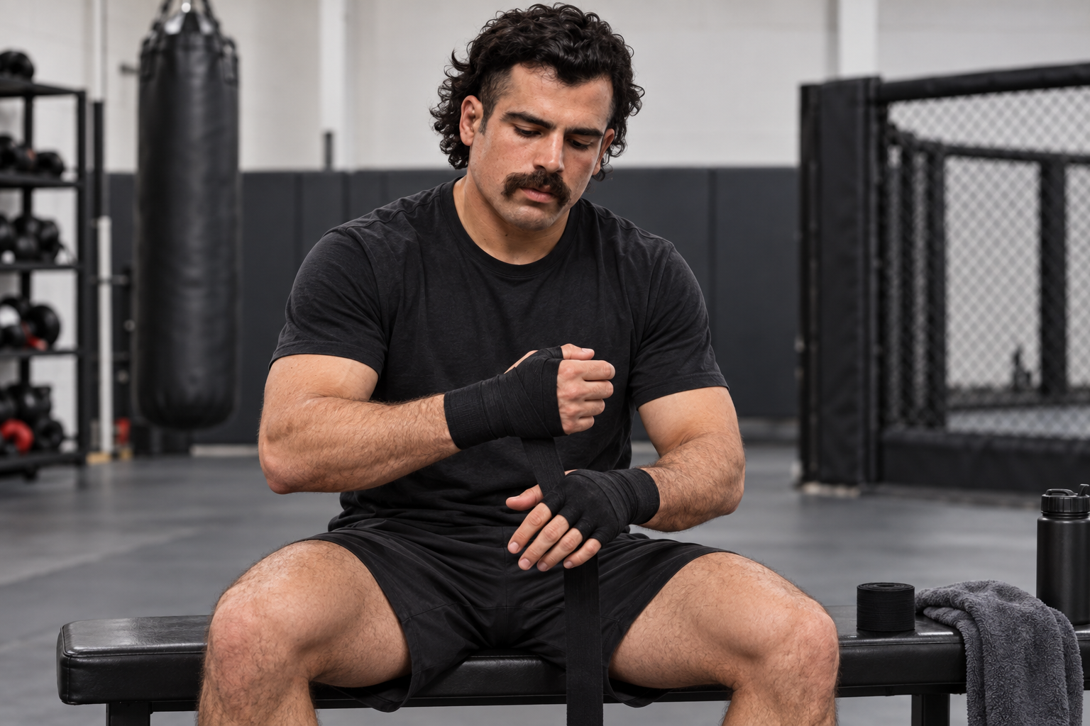 AI-generated editorial illustration of Luis Hernandez training for mixed martial arts