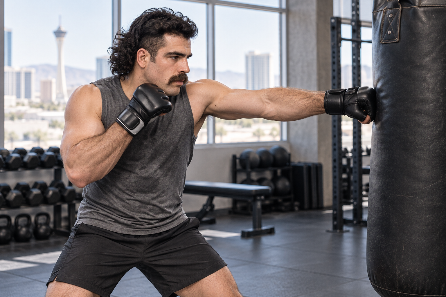 AI-generated editorial illustration of Luis Hernandez training for mixed martial arts