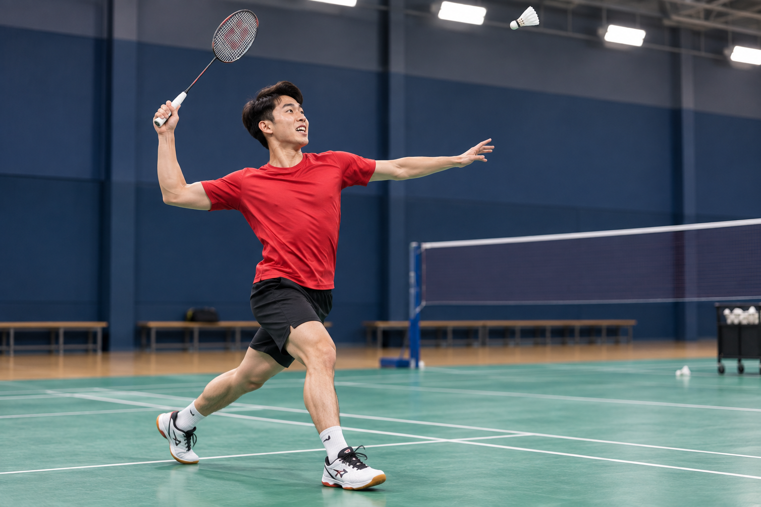 AI-generated editorial illustration of Singapore badminton player Loh Kean Yew