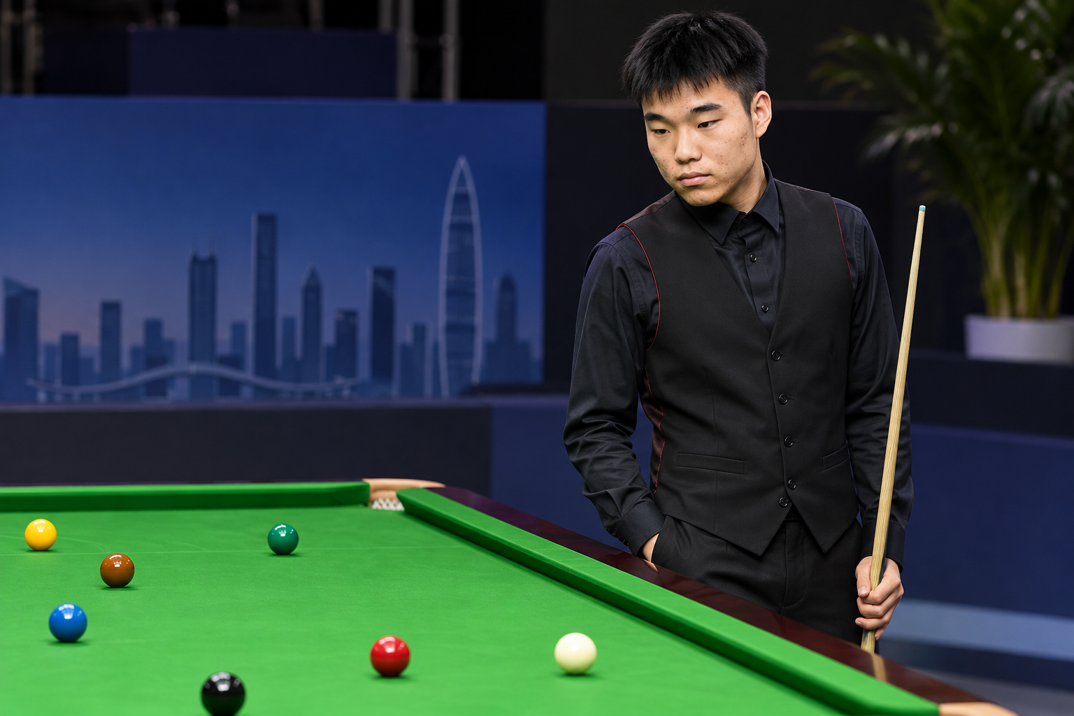 AI-generated editorial illustration of snooker player Fan Zhengyi