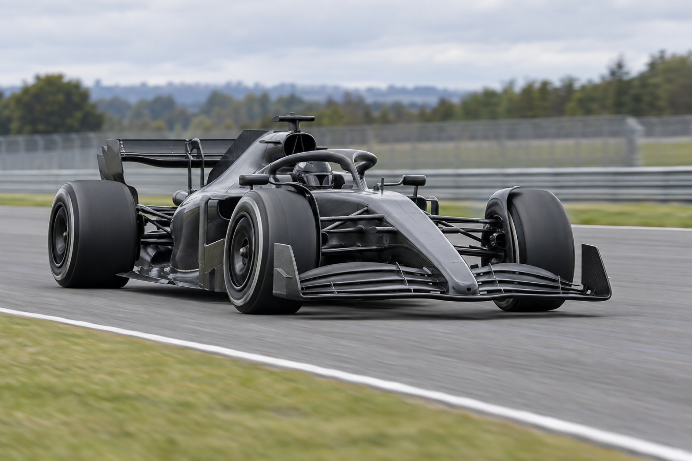 AI-generated editorial illustration of Formula 1 tyre development
