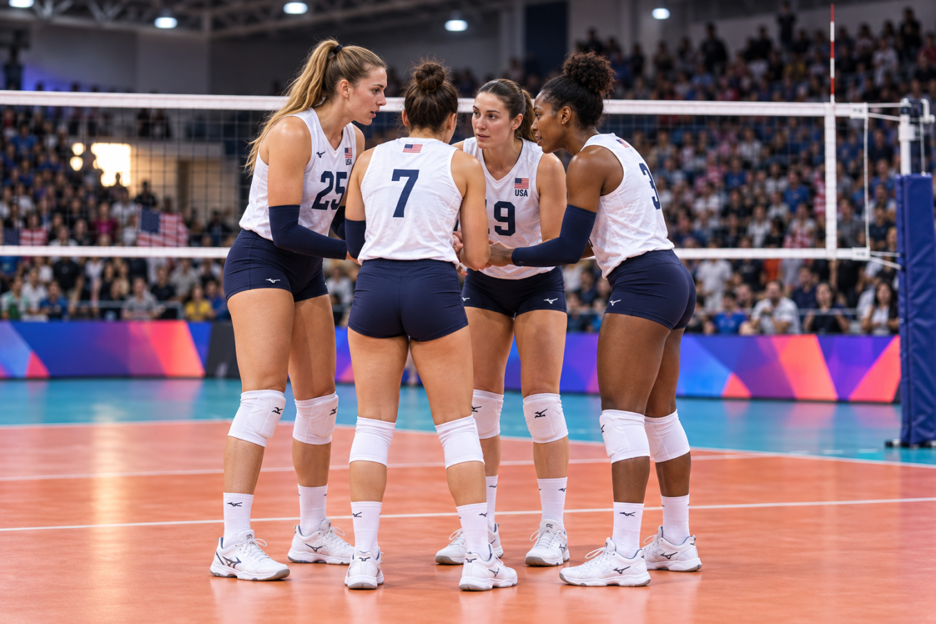AI-generated editorial illustration of the United States women’s volleyball team