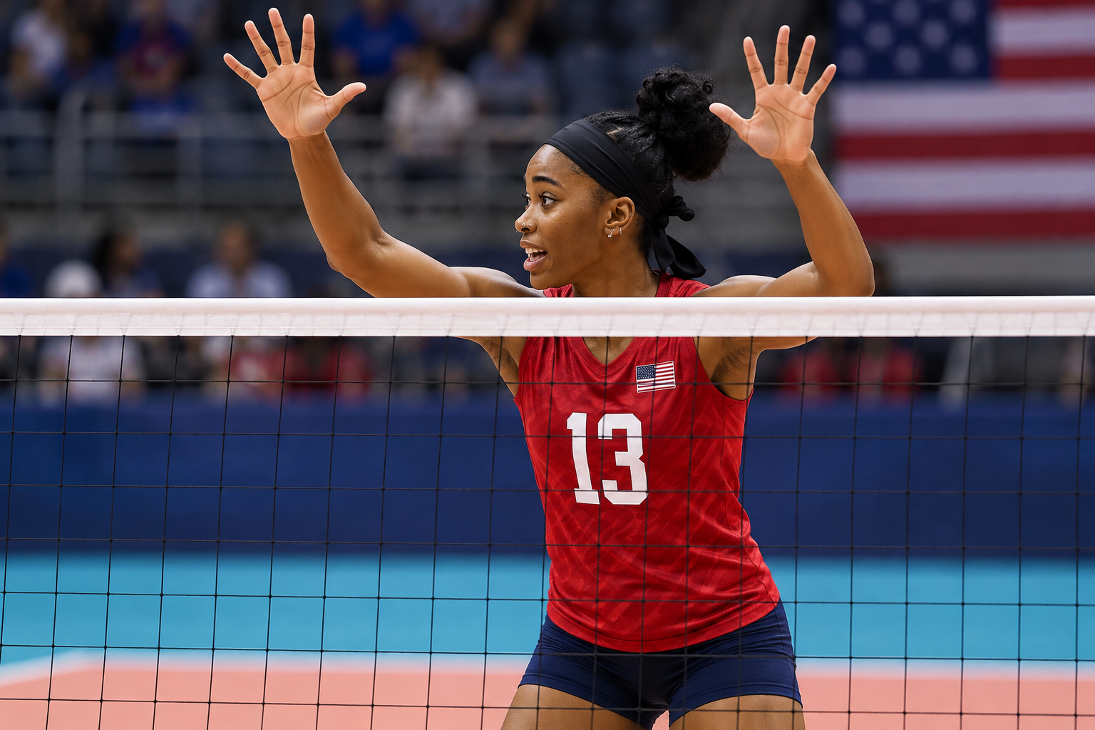 AI-generated editorial illustration of the United States women’s volleyball team