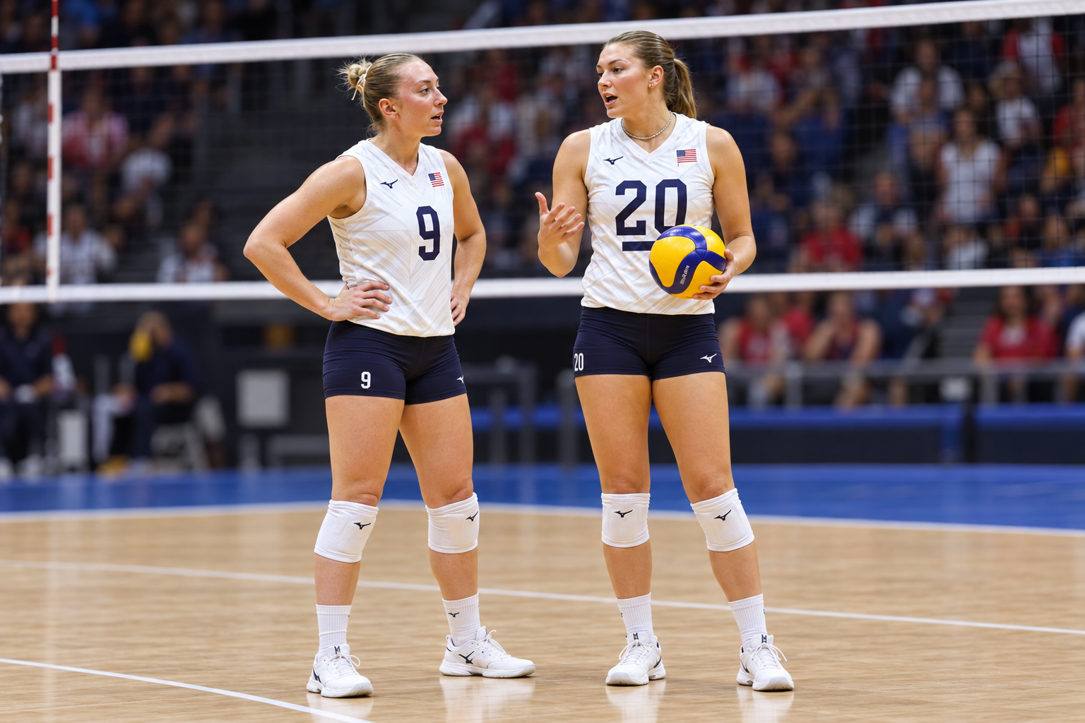 AI-generated editorial illustration of the United States women’s volleyball team