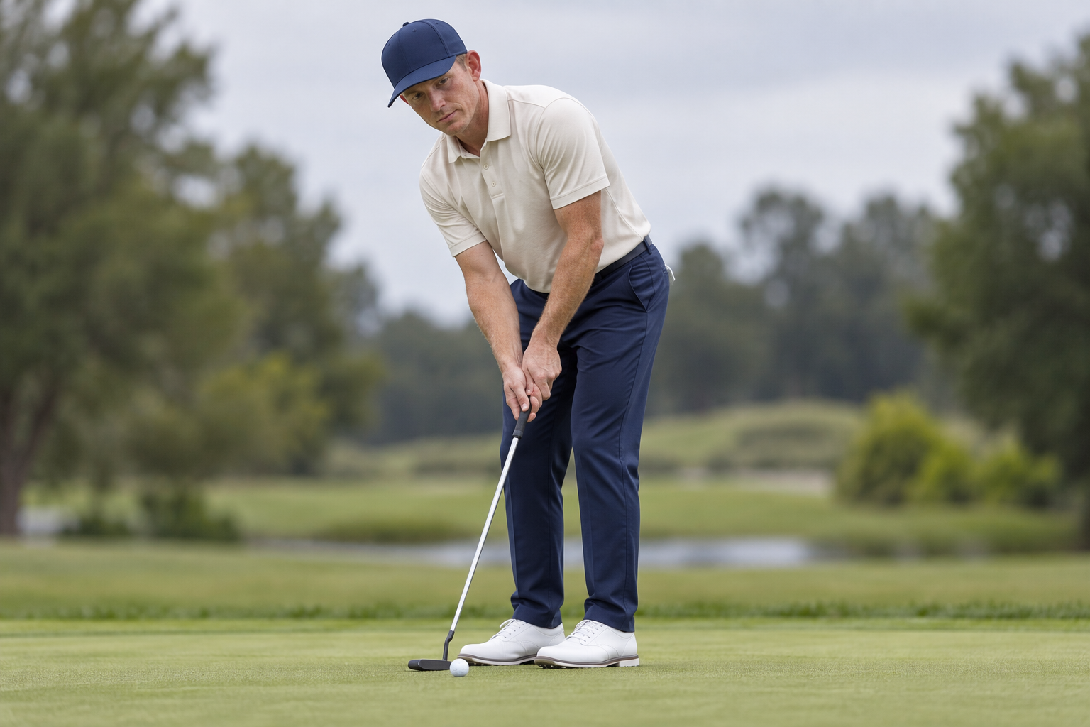 AI-generated editorial illustration of Jacob Bridgeman practising a putt