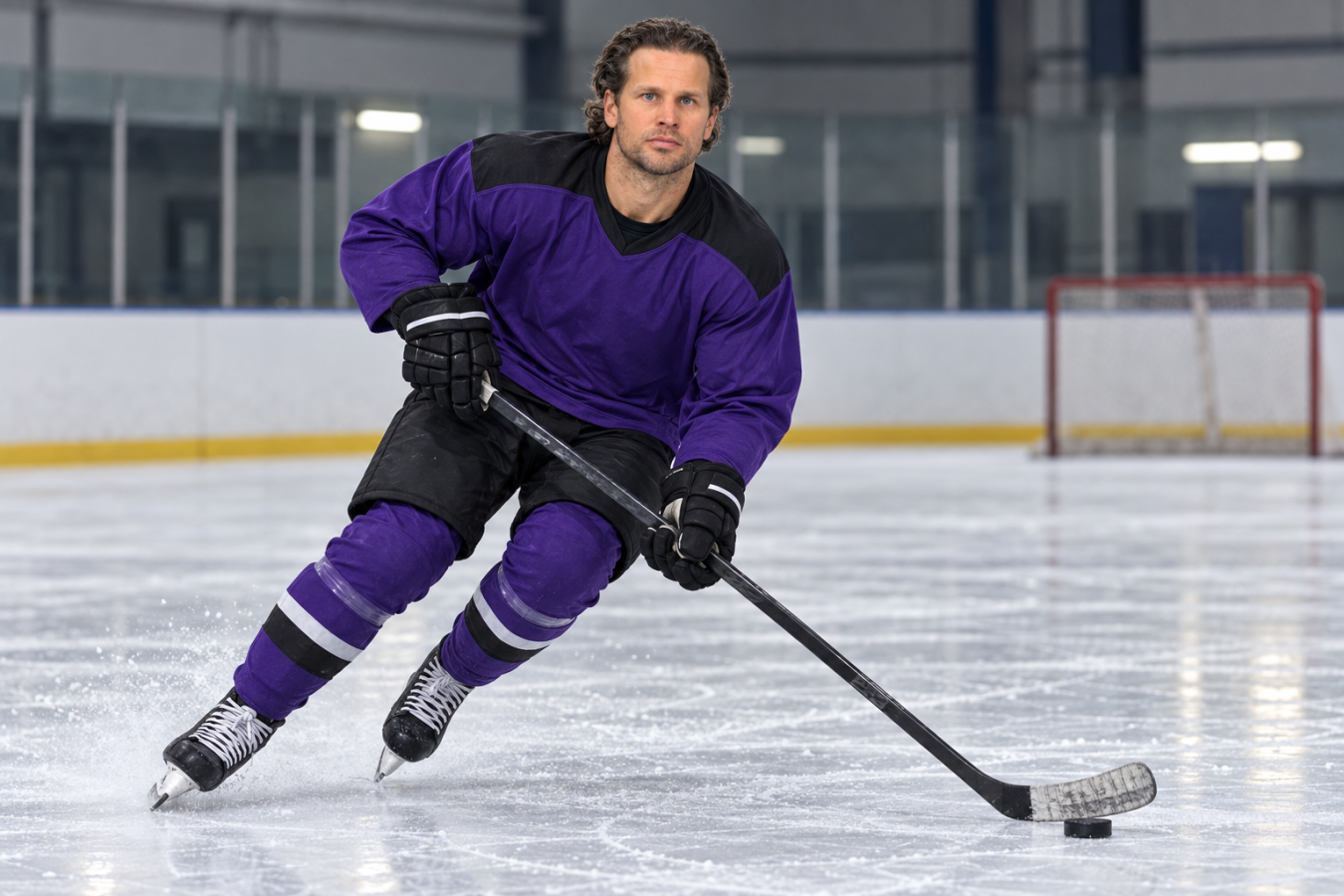 AI-generated editorial illustration of Glasgow Clan player Rylan Schwartz practising on ice