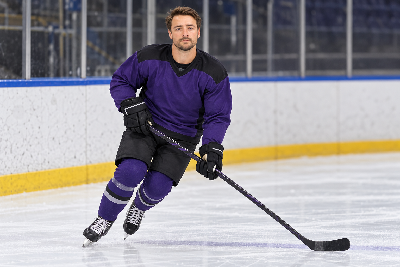 AI-generated editorial illustration of Glasgow Clan player Mick Messner at rink practice