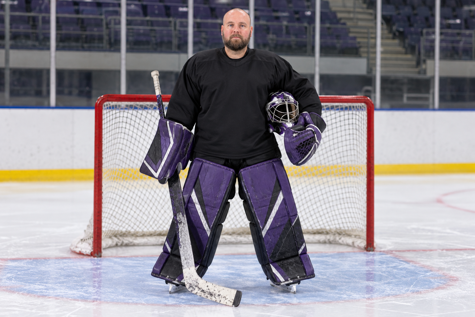 AI-generated editorial illustration of Glasgow Clan goaltender Rasmus Tirronen at training
