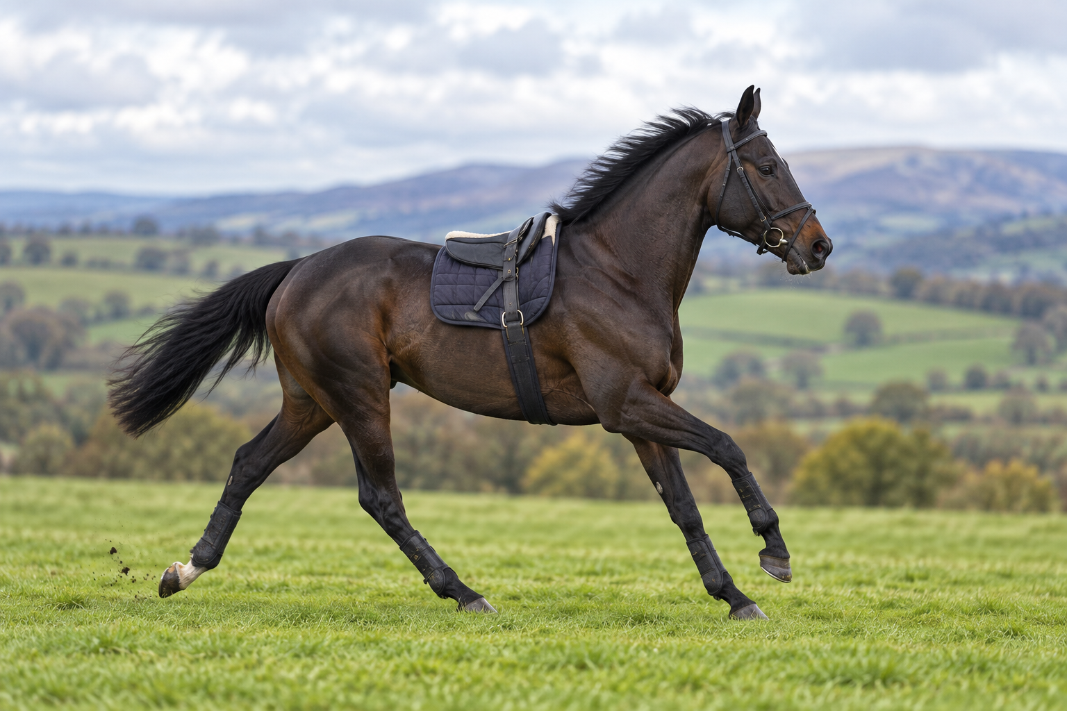 AI-generated editorial illustration of Haiti Couleurs cantering on training gallops