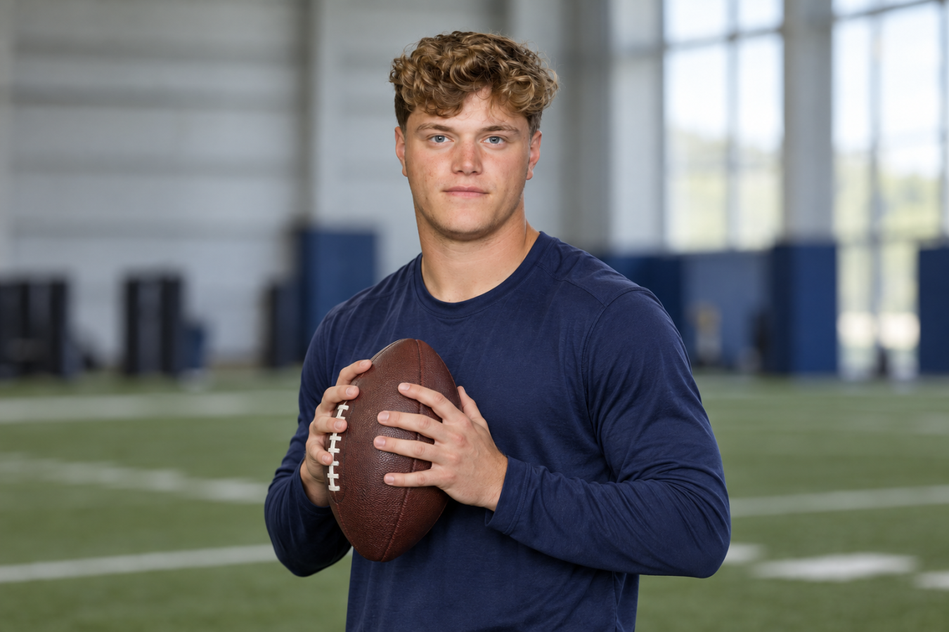 AI-generated editorial illustration of J.J. McCarthy at quarterback practice