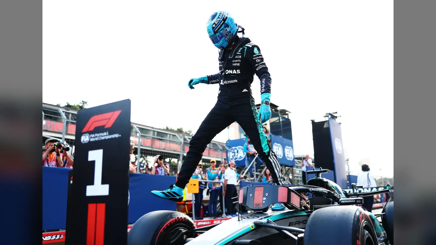 George Russell after taking pole in Baku