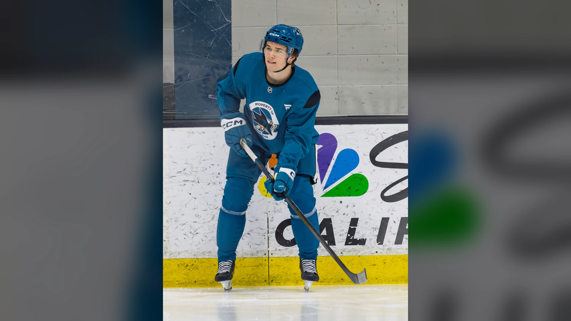 Macklin Celebrini on the ice
