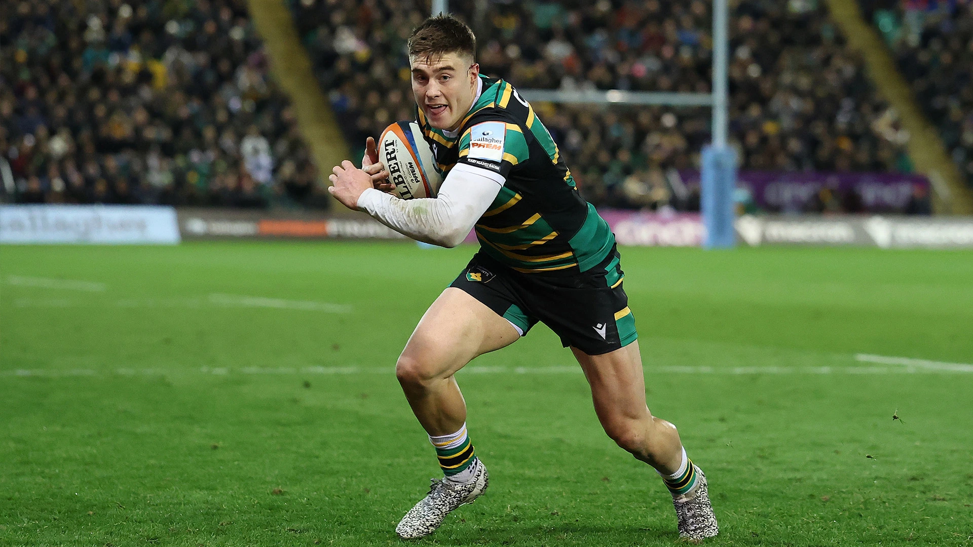 Tommy Freeman playing for Northampton Saints during the 2025-26 season