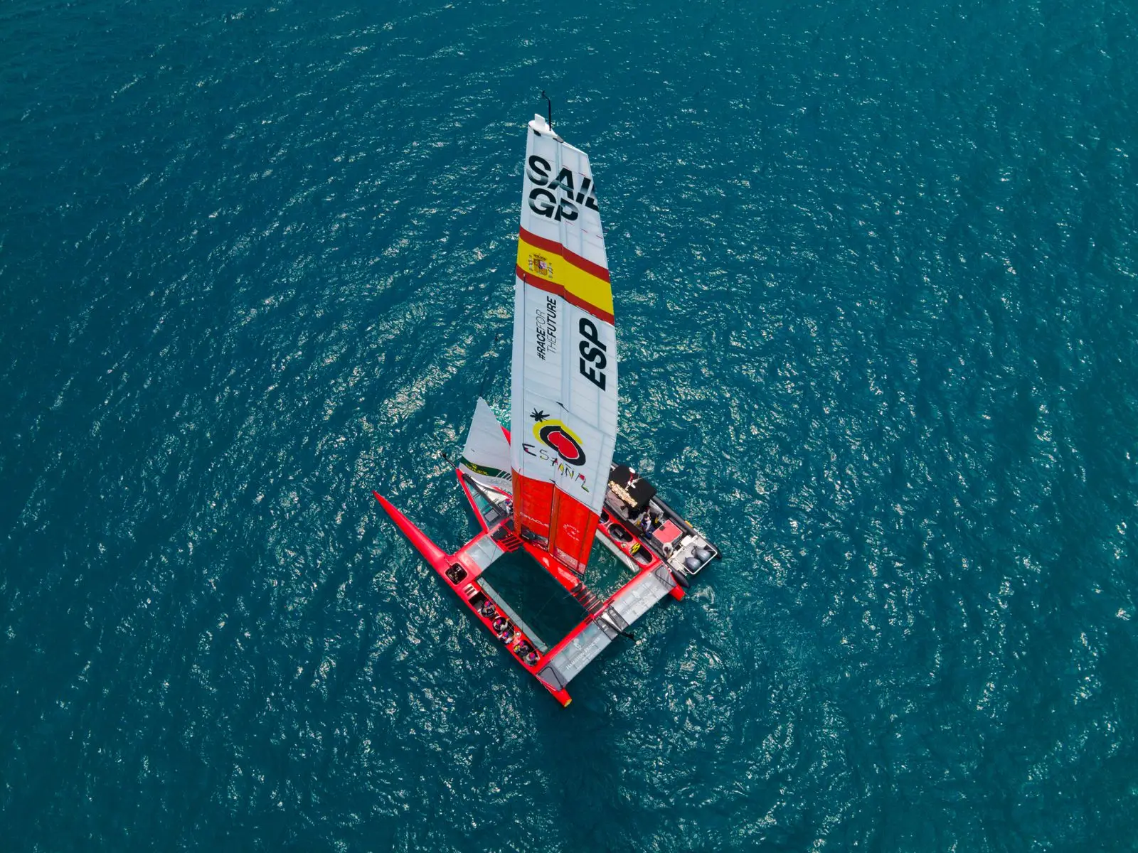 Aerial view of Spain’s SailGP F50 in Bermuda; archive photograph
