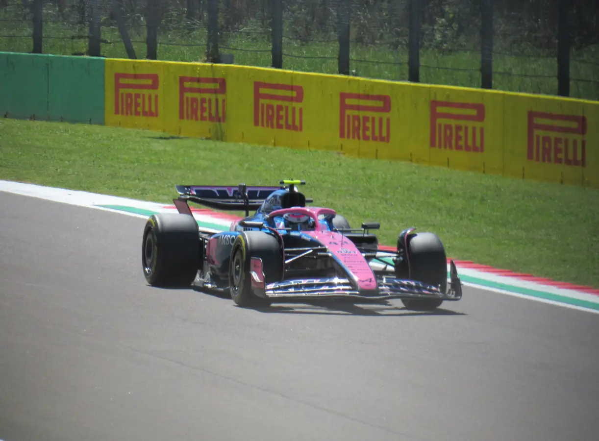 Franco Colapinto driving an Alpine in practice at Imola in 2025