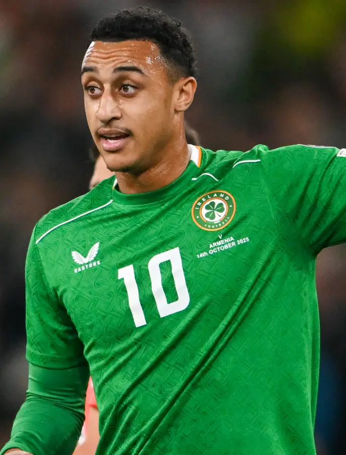 Adam Idah in the Republic of Ireland kit during a 2025 international