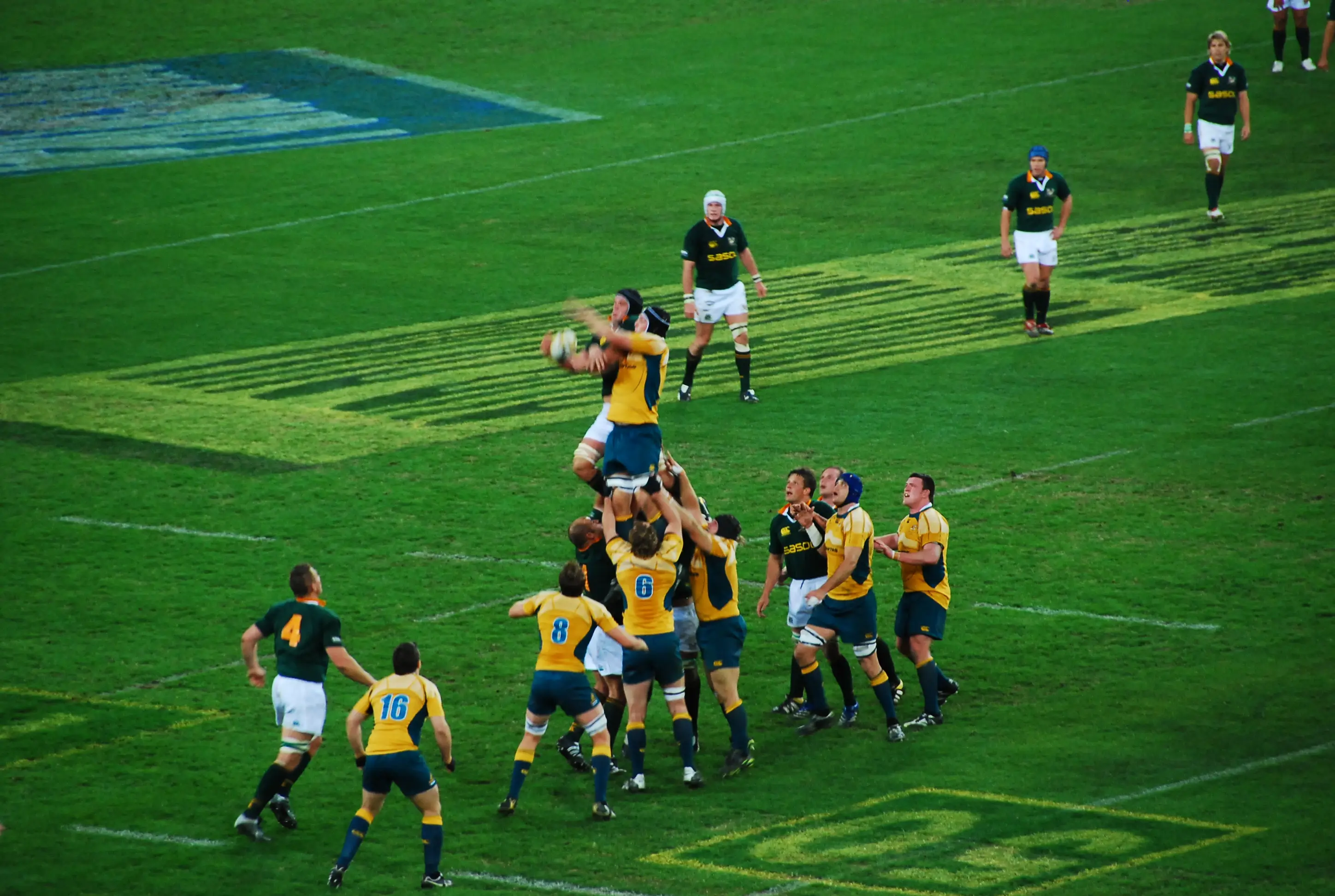 Australia and South Africa contest a lineout in a 2007 rugby union test