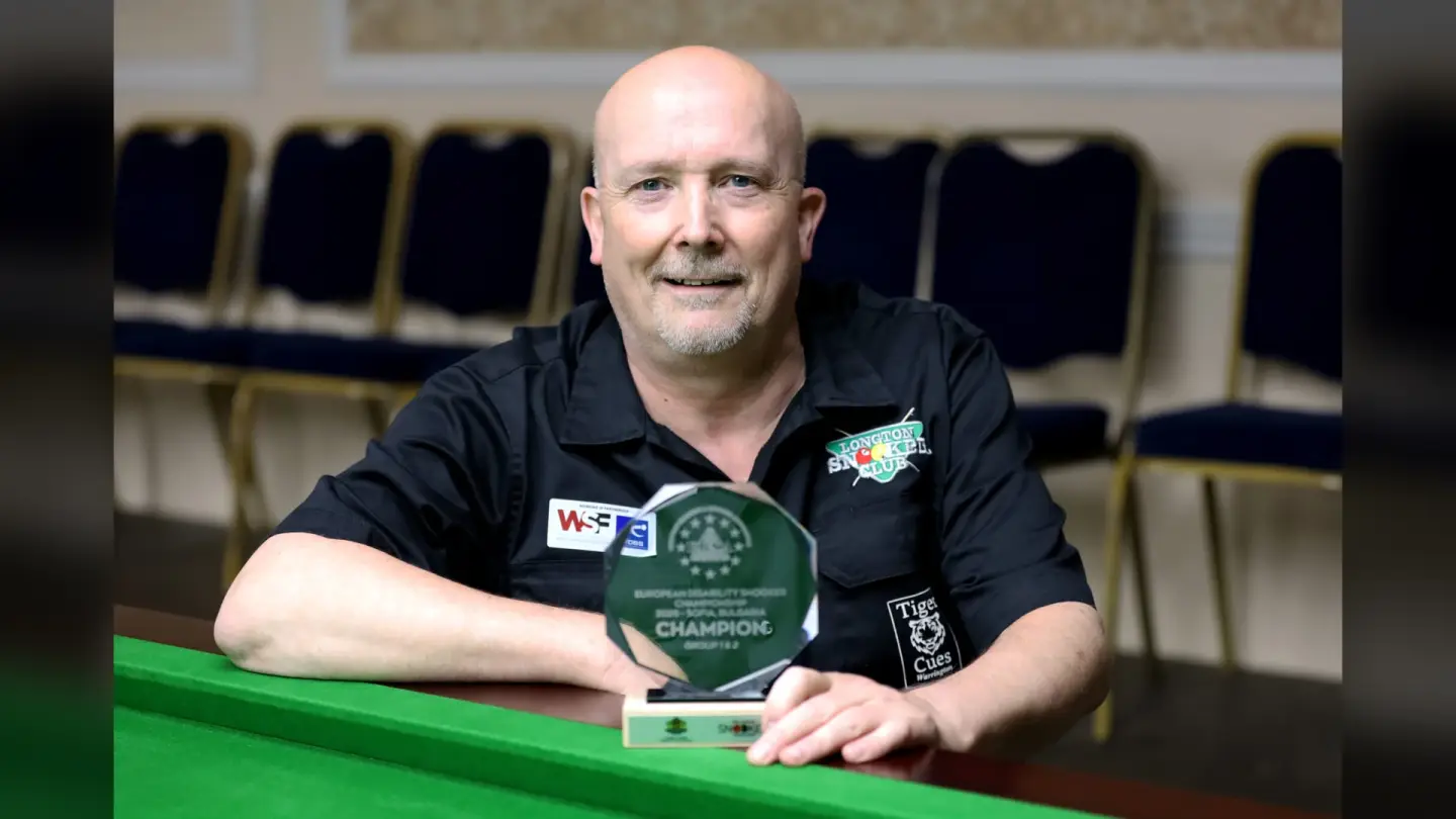 Dylan Rees with his European disability snooker trophy