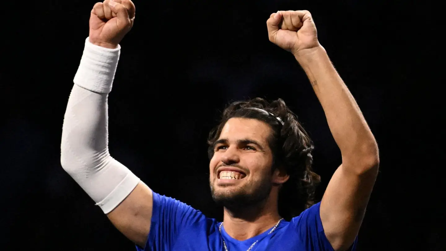 Carlos Alcaraz celebrates for Team Europe at the Laver Cup