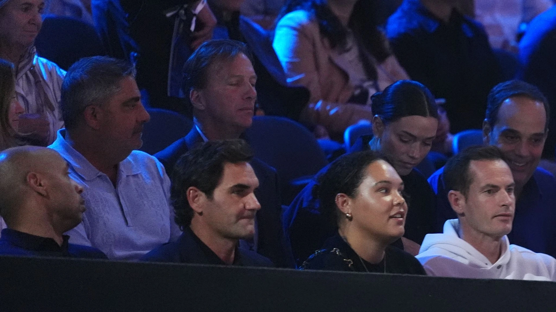 Roger Federer and Andy Murray watch the Laver Cup in London
