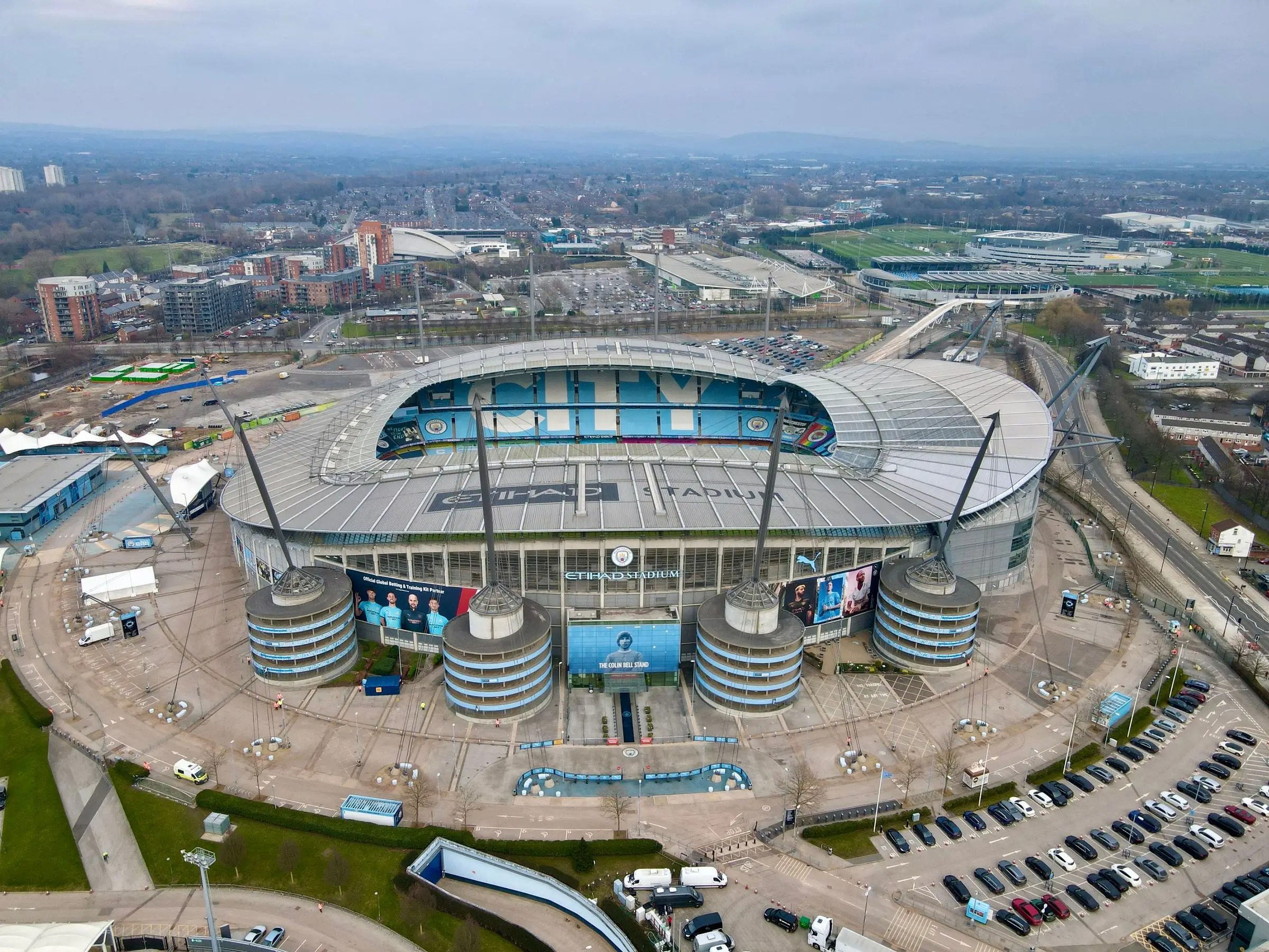 An archive aerial view of Manchester City’s Etihad Stadium