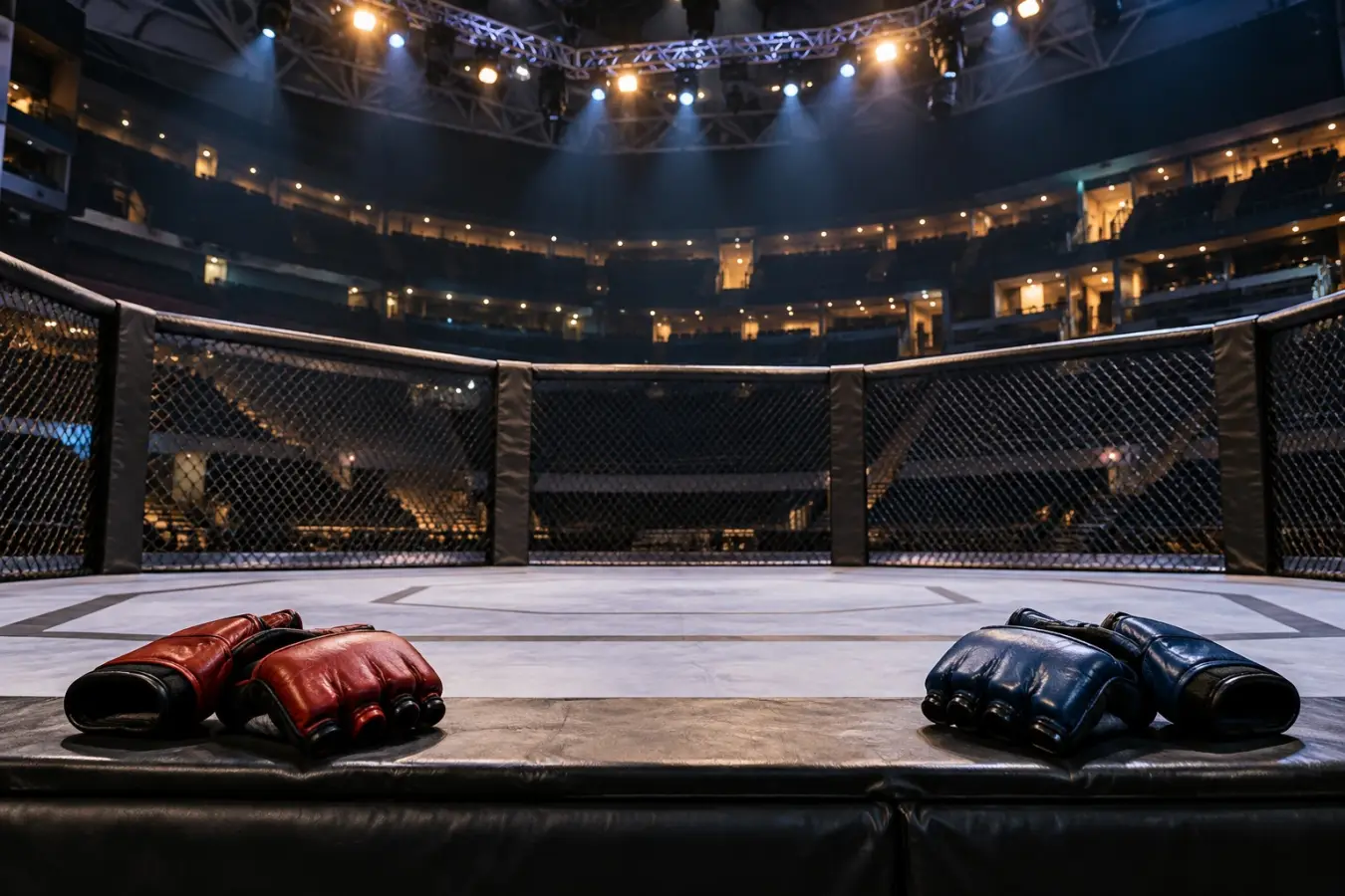 AI-generated illustration of an empty MMA arena; not the scheduled UFC Qatar event