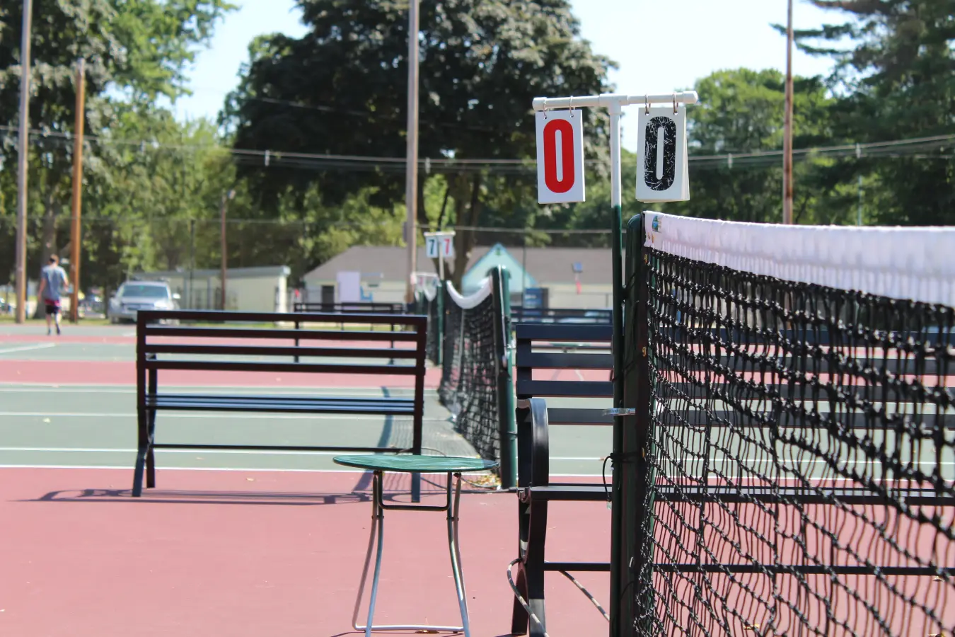Tennis court net and scorecards; illustrative photograph