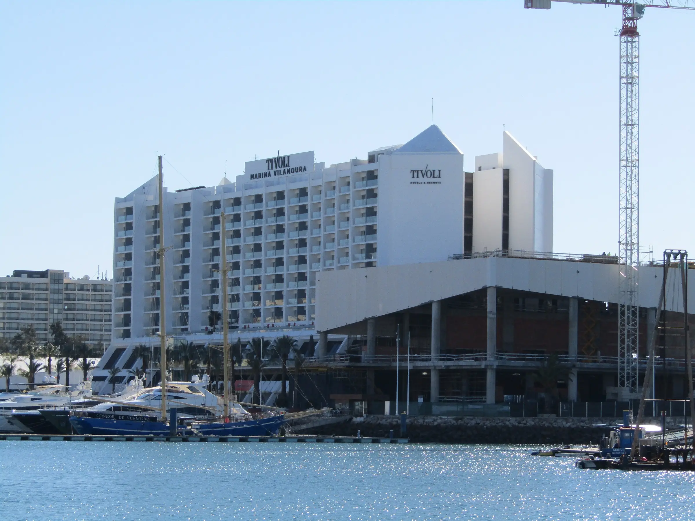 Waterfront and marina buildings at Marina de Vilamoura in Portugal