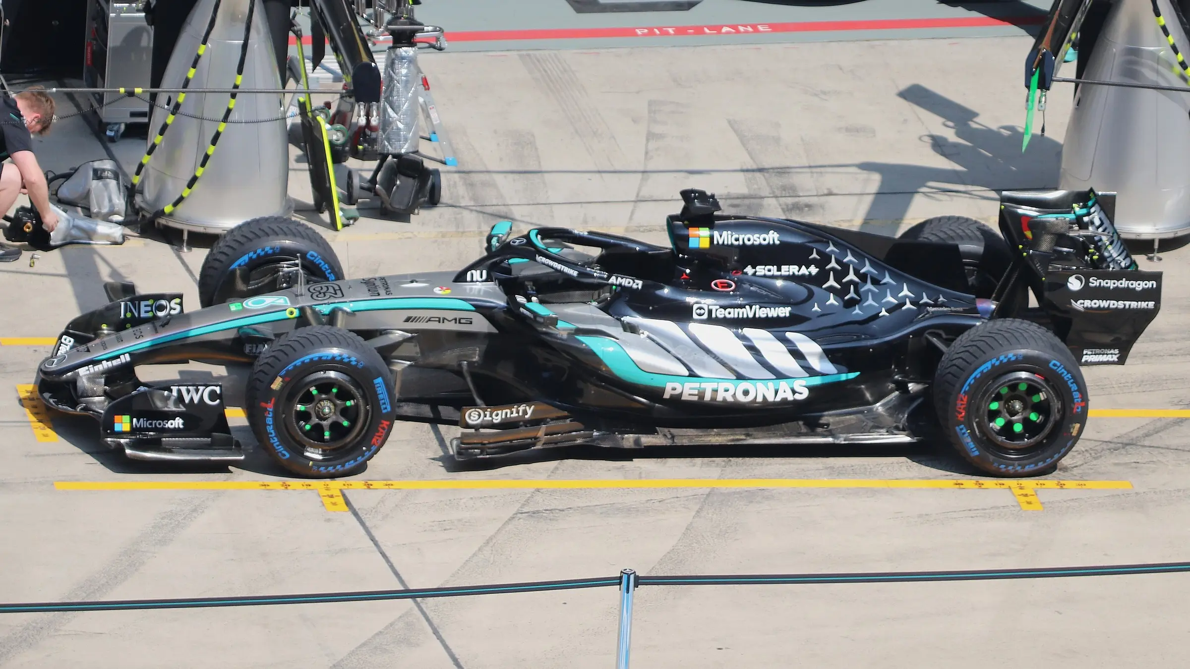 Mercedes W17 Formula 1 car during the 2026 Chinese Grand Prix
