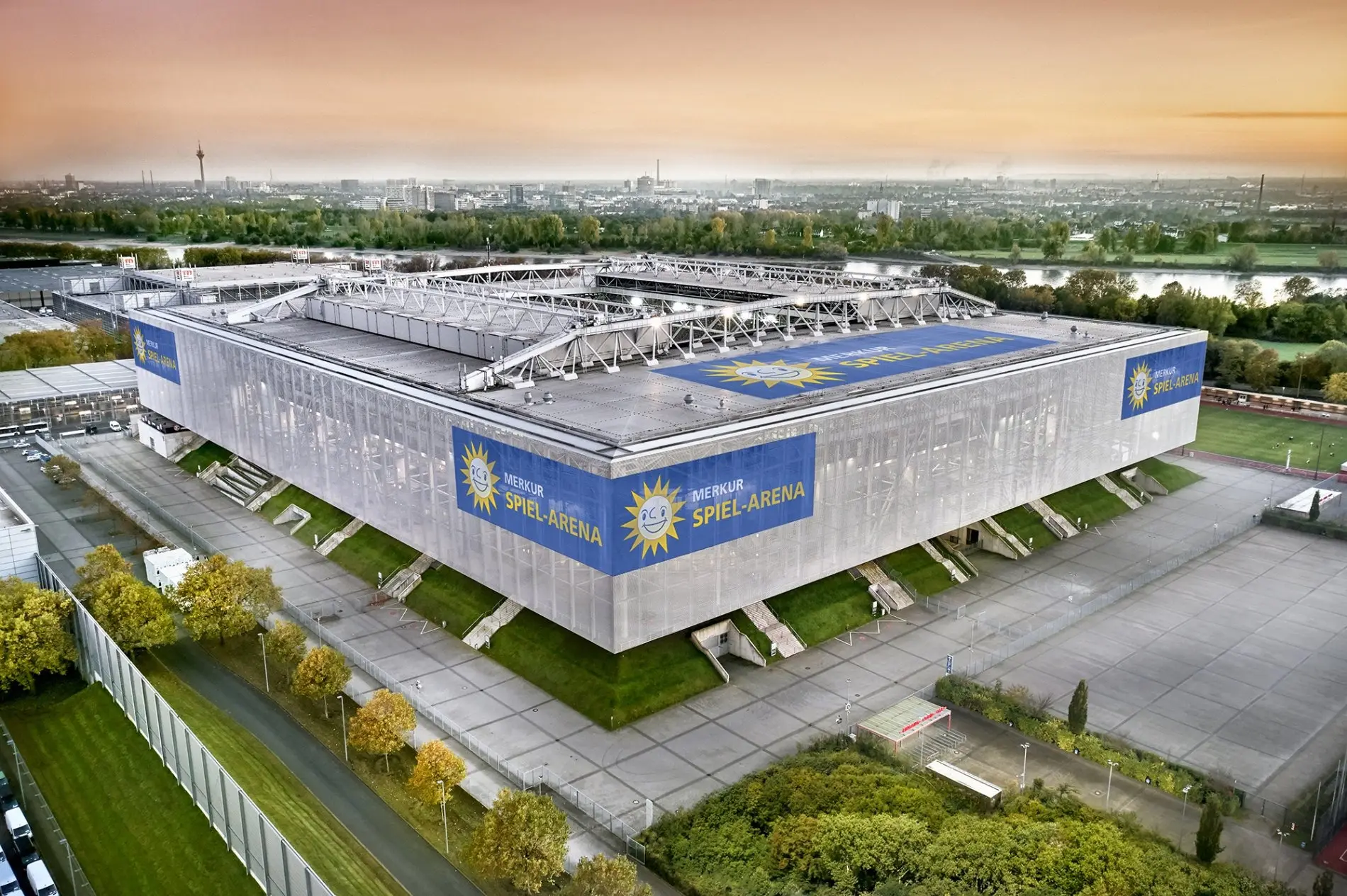 Aerial view of Merkur Spiel-Arena in Düsseldorf, venue for Kabayel versus Hysa
