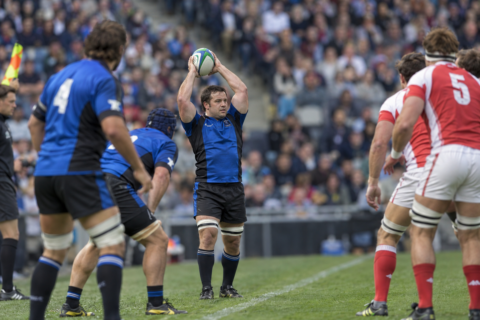 Nathan Charles throwing into a professional rugby lineout