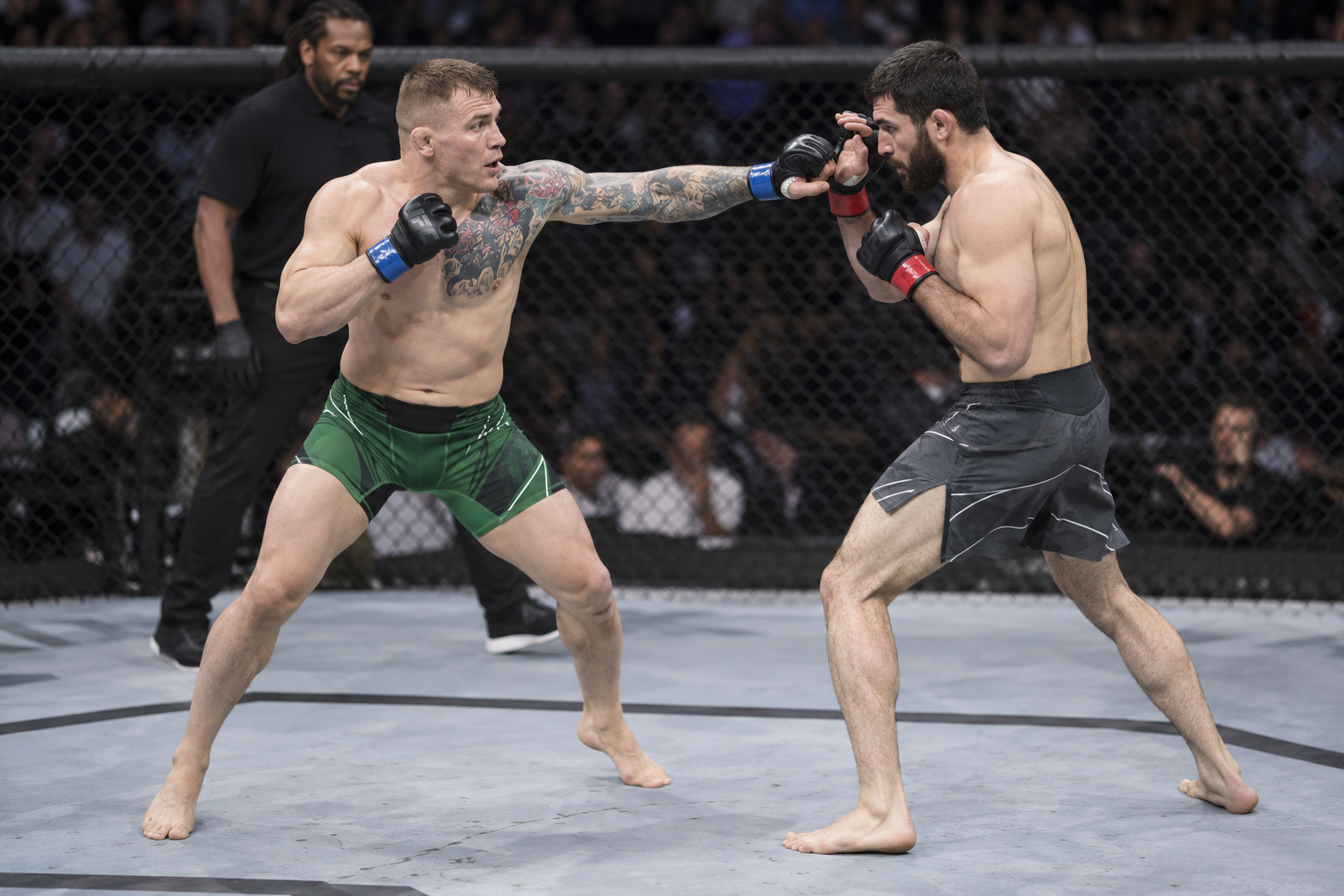Marvin Vettori and Ismail Naurdiev in a middleweight striking exchange