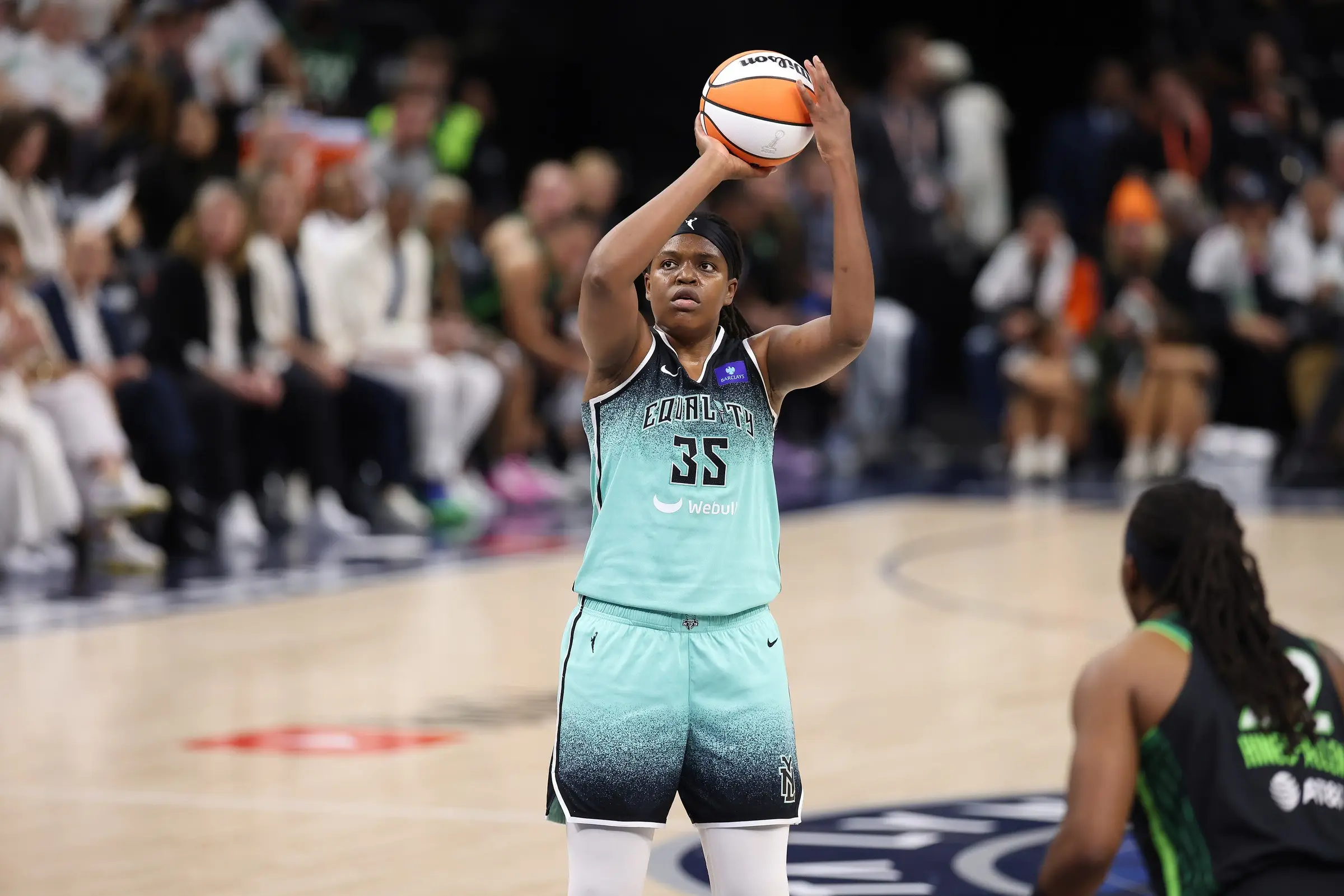 New York Liberty centre Jonquel Jones against Minnesota