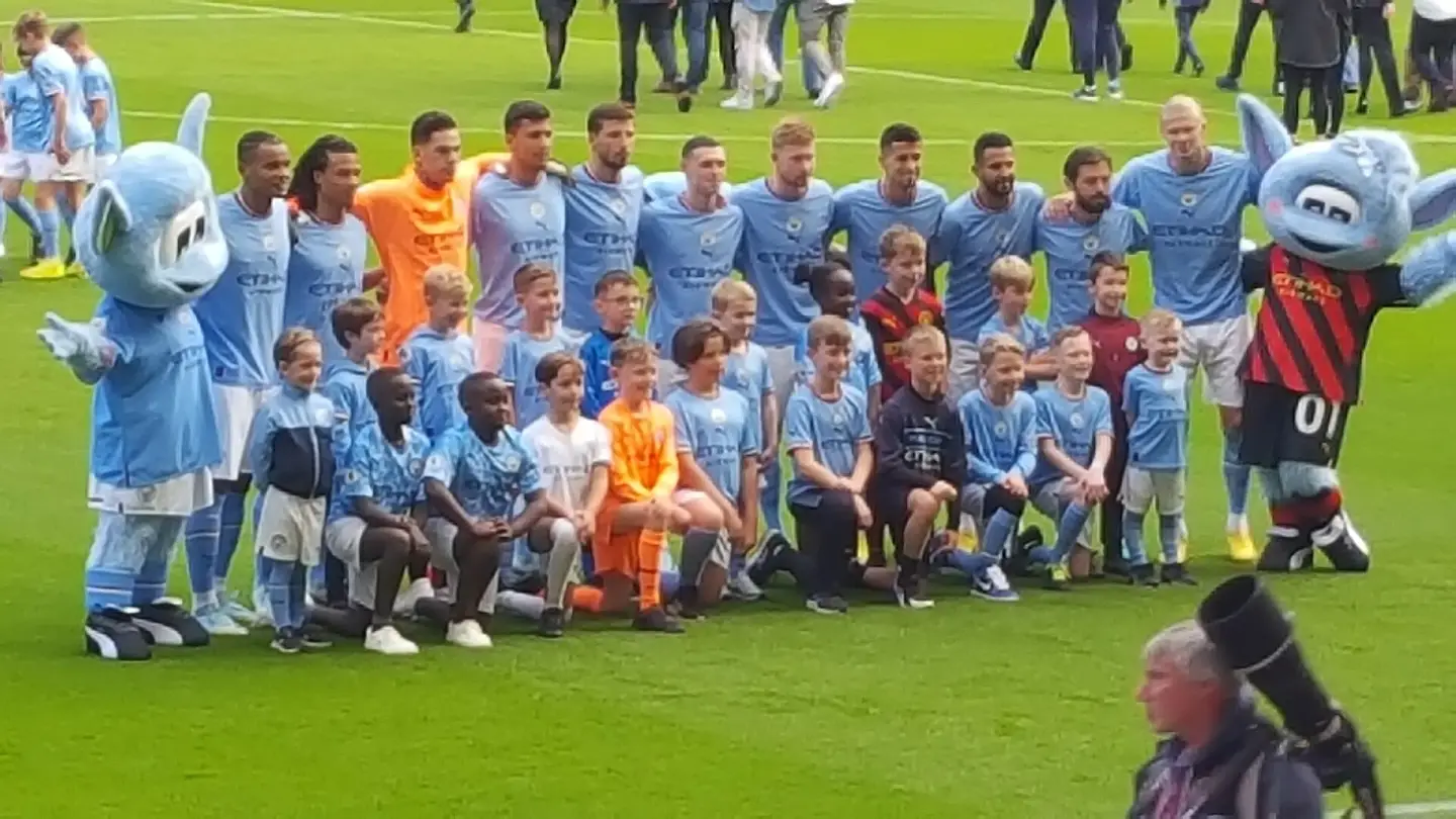Manchester City players before a Premier League match