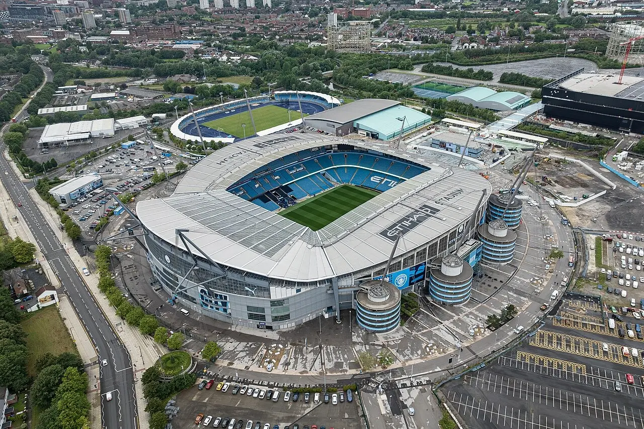 Aerial view of Manchester City’s Etihad Stadium