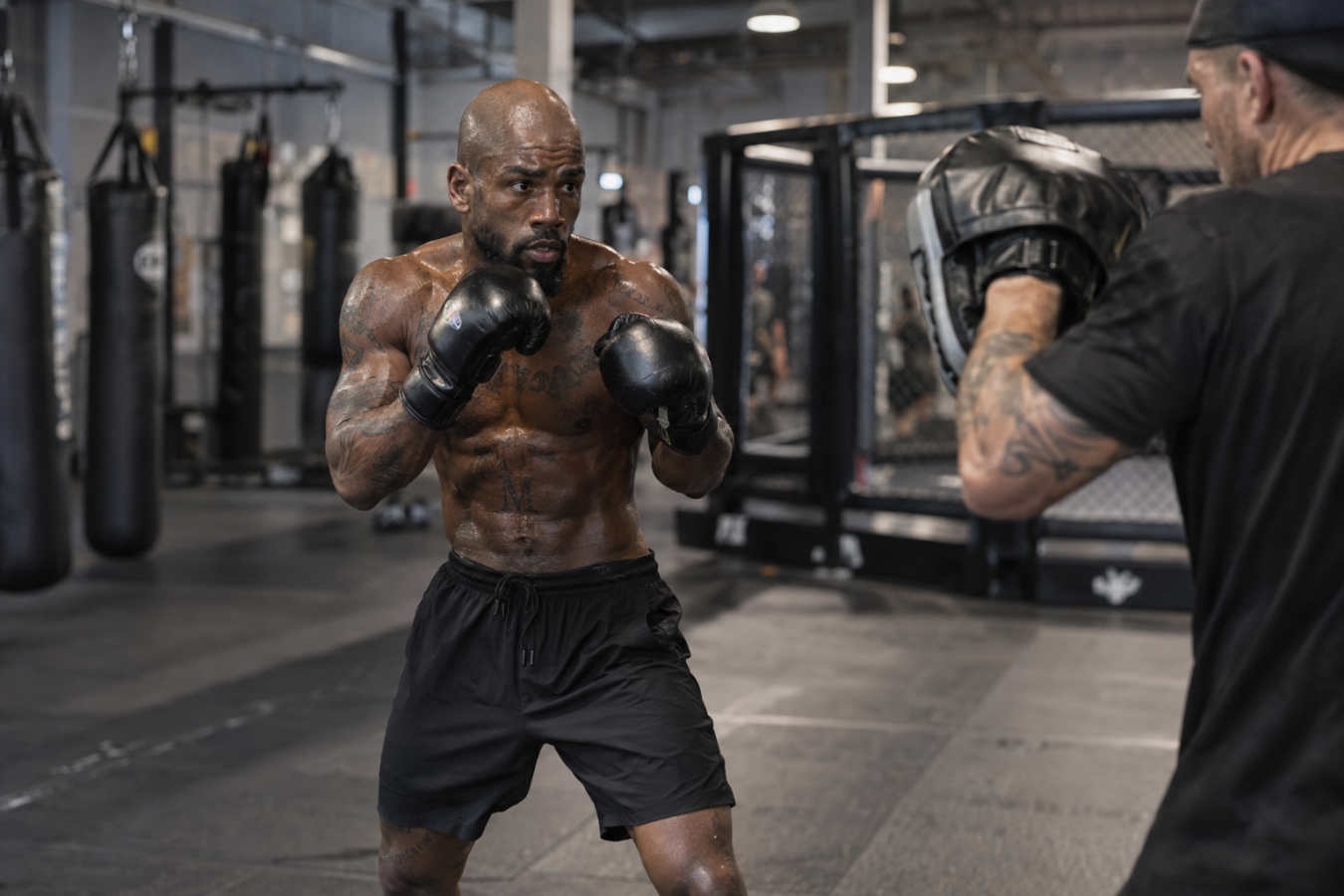 AI-generated editorial image of Bobby Green during MMA pad training