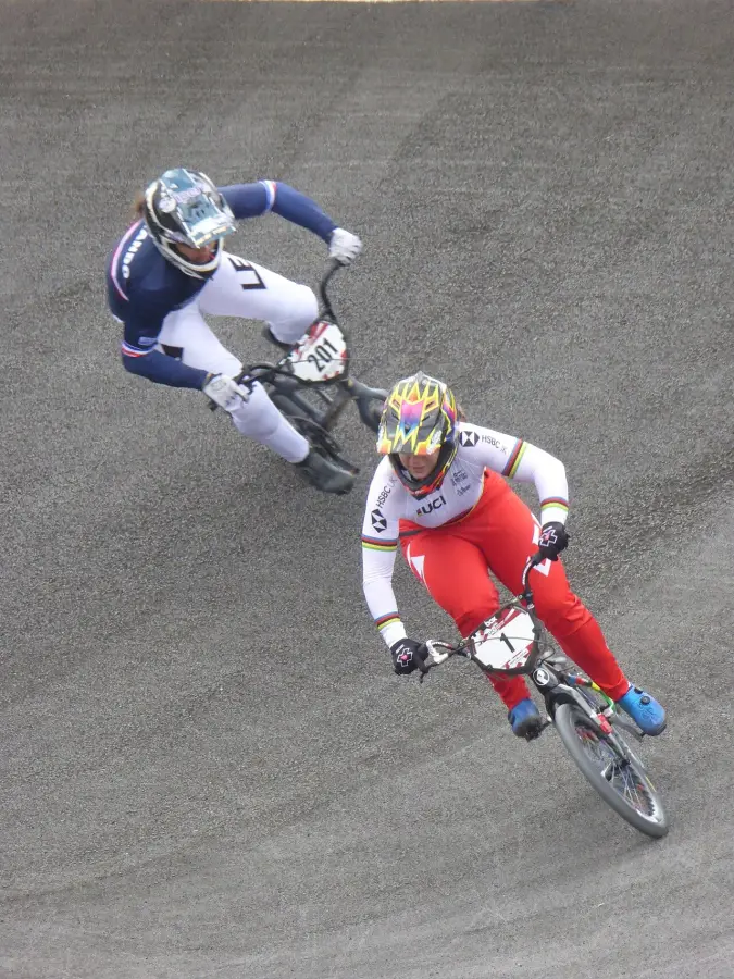 Bethany Shriever competing in a BMX World Cup heat