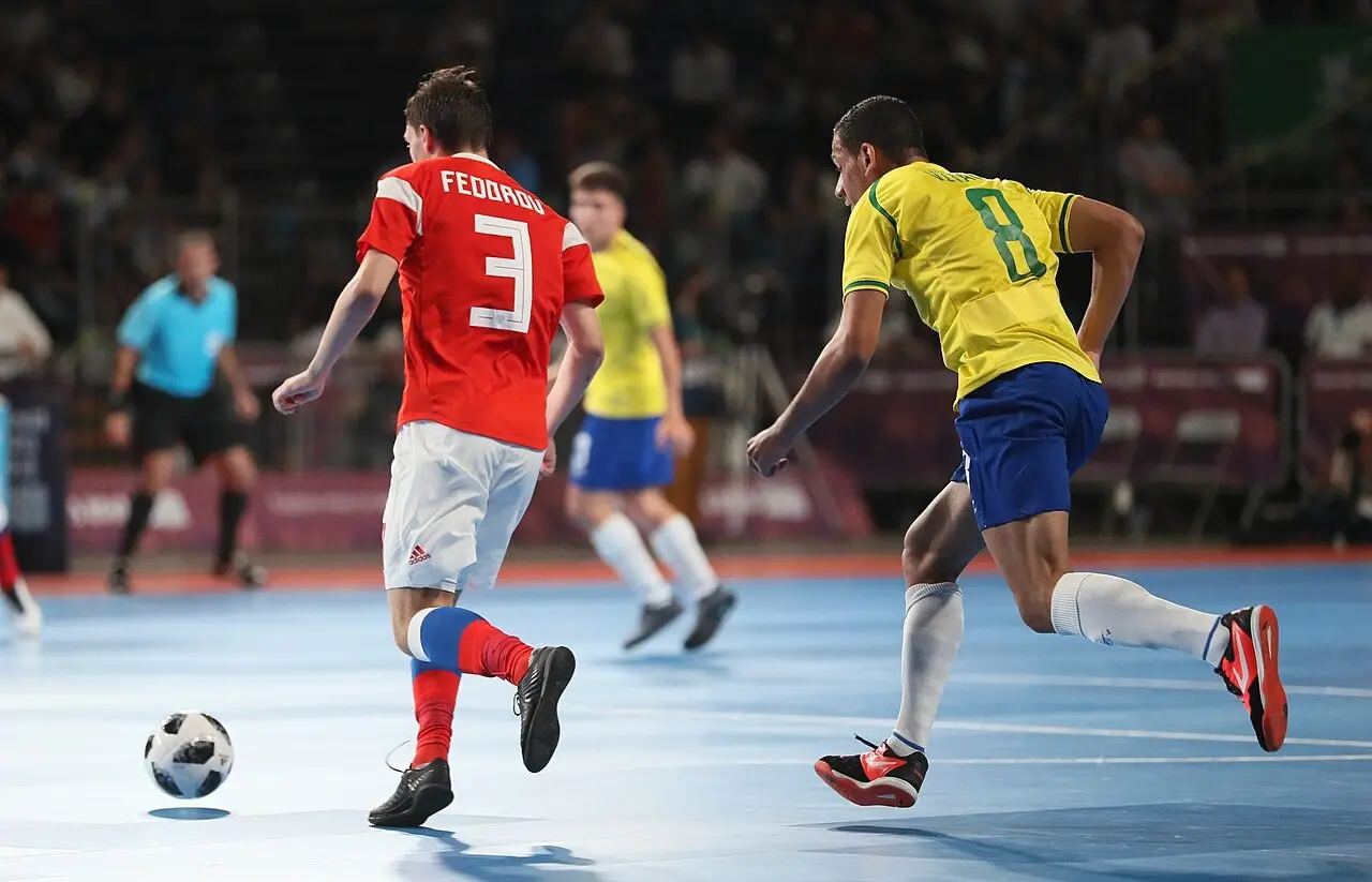 Brazil in action during an international youth futsal final