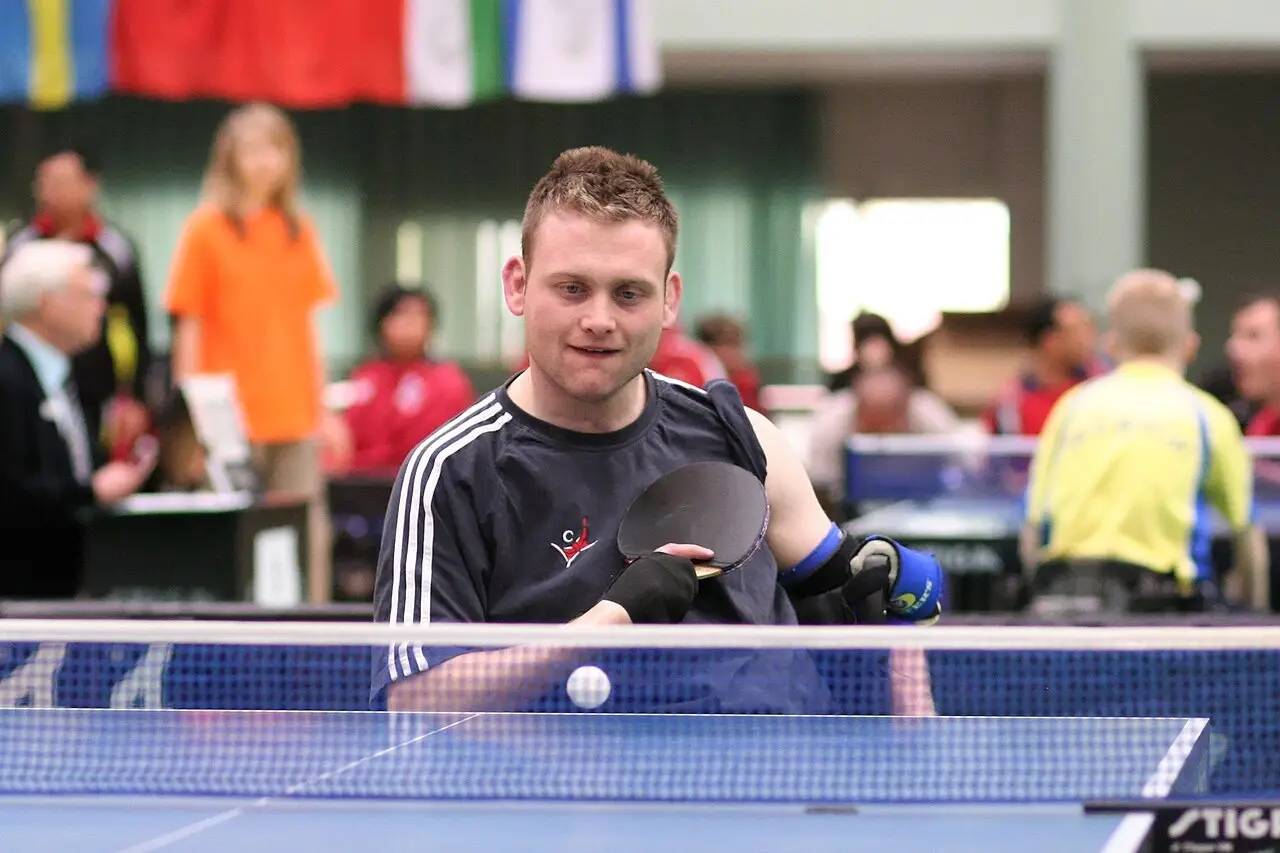 Great Britain para table tennis player Rob Davies in competition