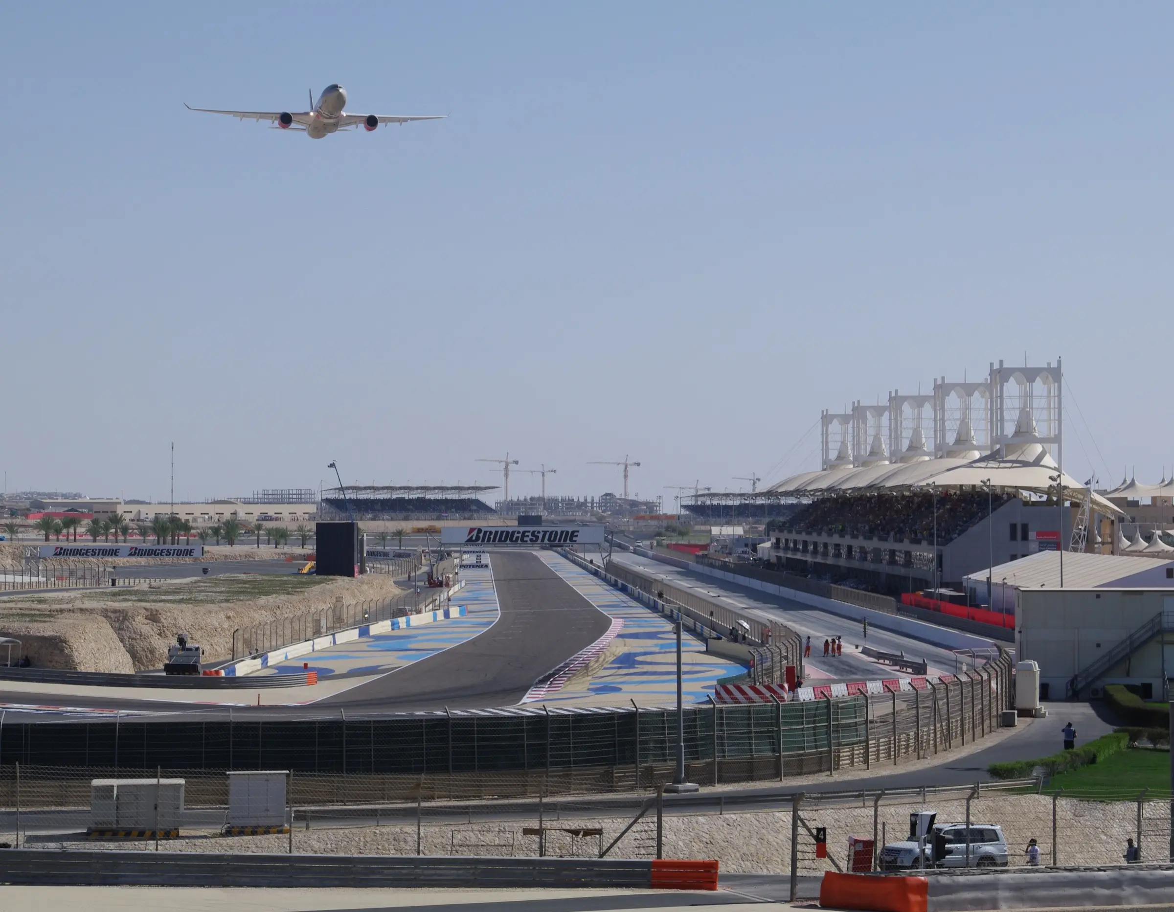 The back straight and grandstands at Bahrain International Circuit