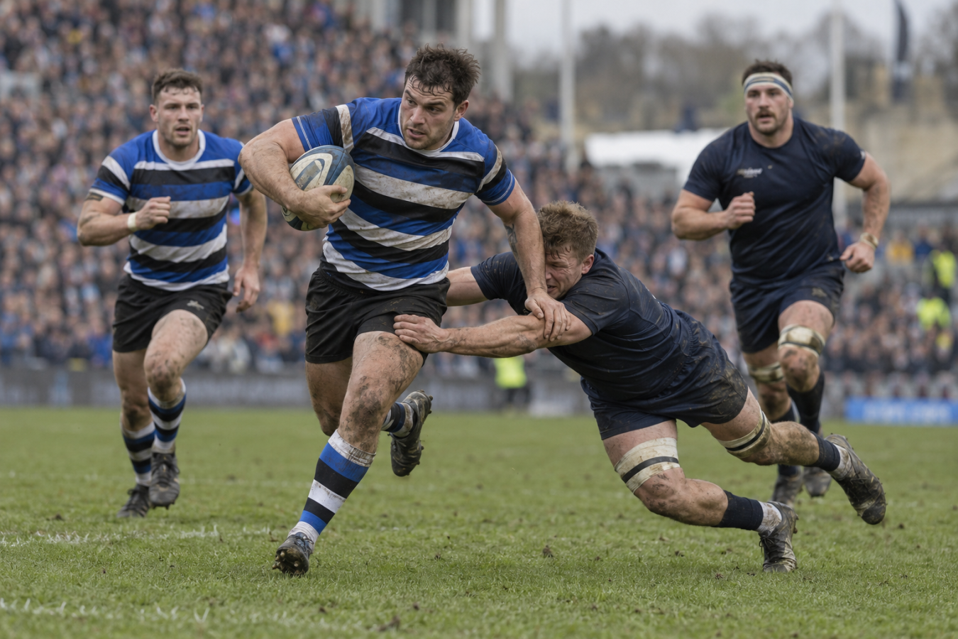 AI-generated editorial reconstruction of Bath attacking against Exeter Chiefs