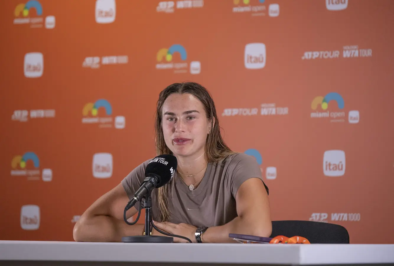 Aryna Sabalenka competing at the 2025 Miami Open