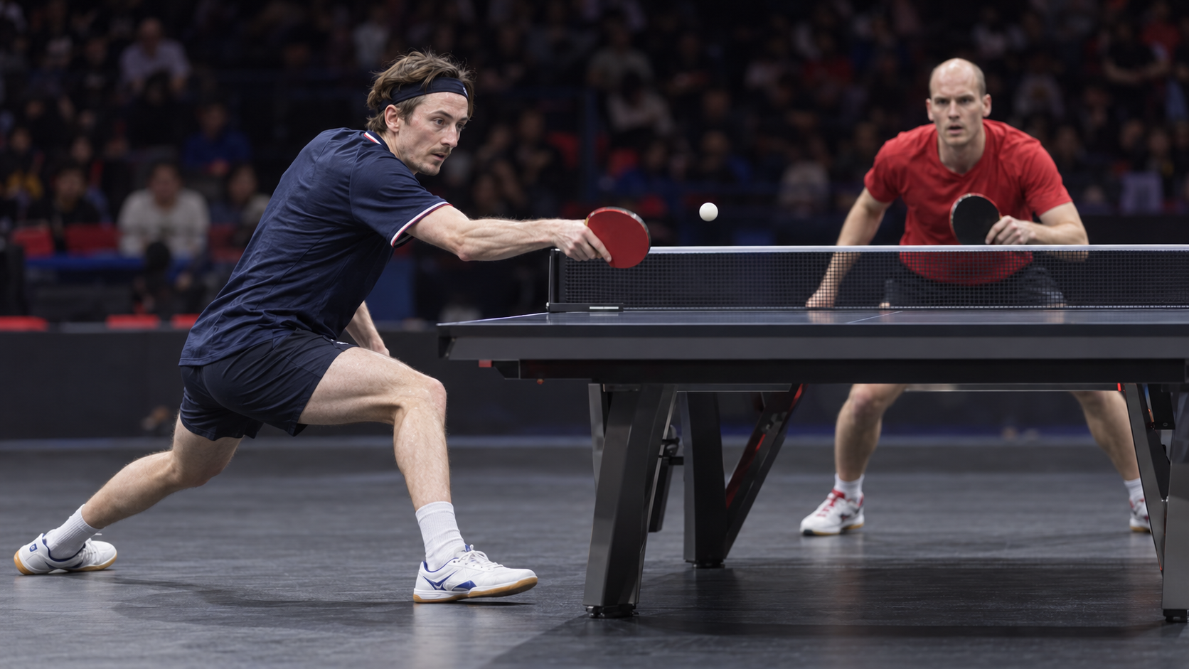 AI-generated editorial reconstruction of Liam Pitchford playing Cedric Nuytinck in China Smash qualifying