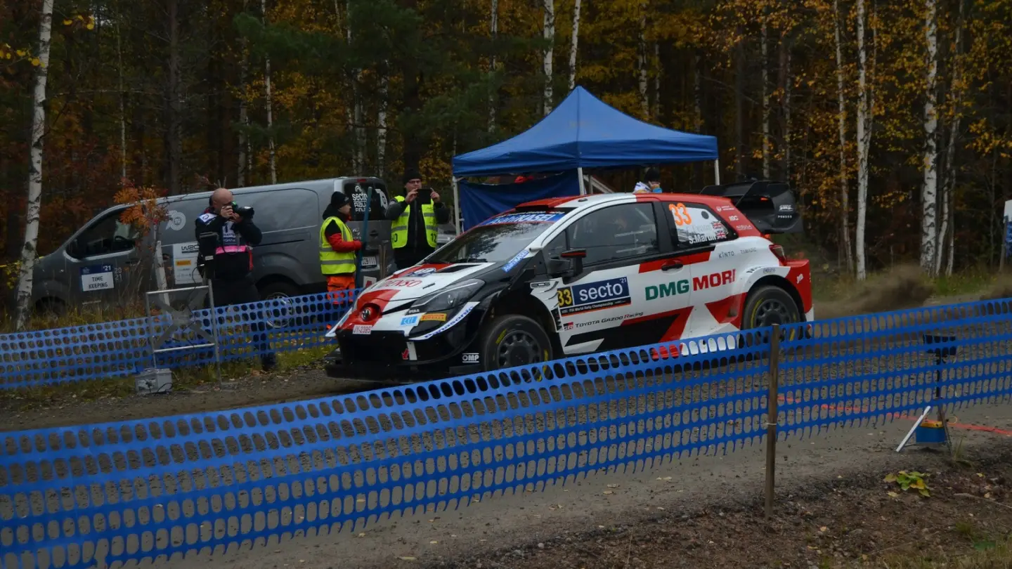 Elfyn Evans driving during Rally Finland shakedown