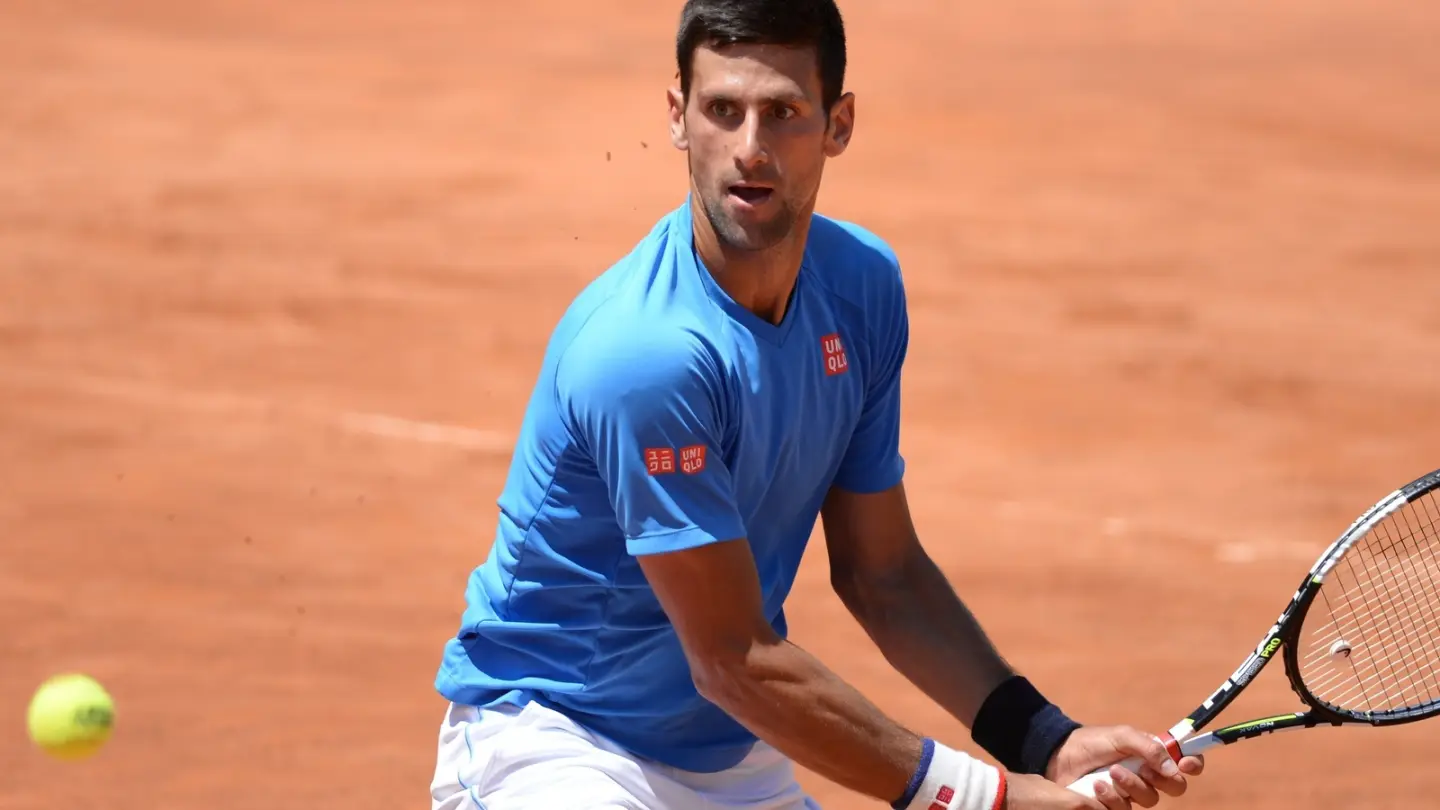 Novak Djokovic competing in a professional tennis match