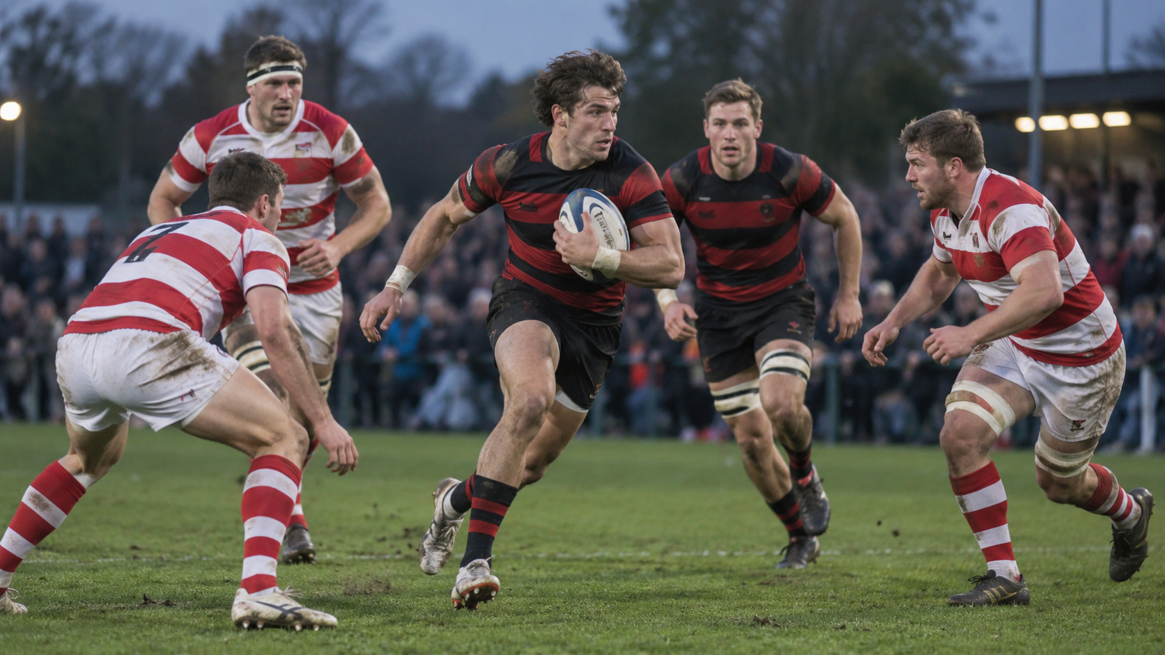 AI-generated editorial reconstruction of Blackheath attacking Doncaster Knights during their 33-26 win